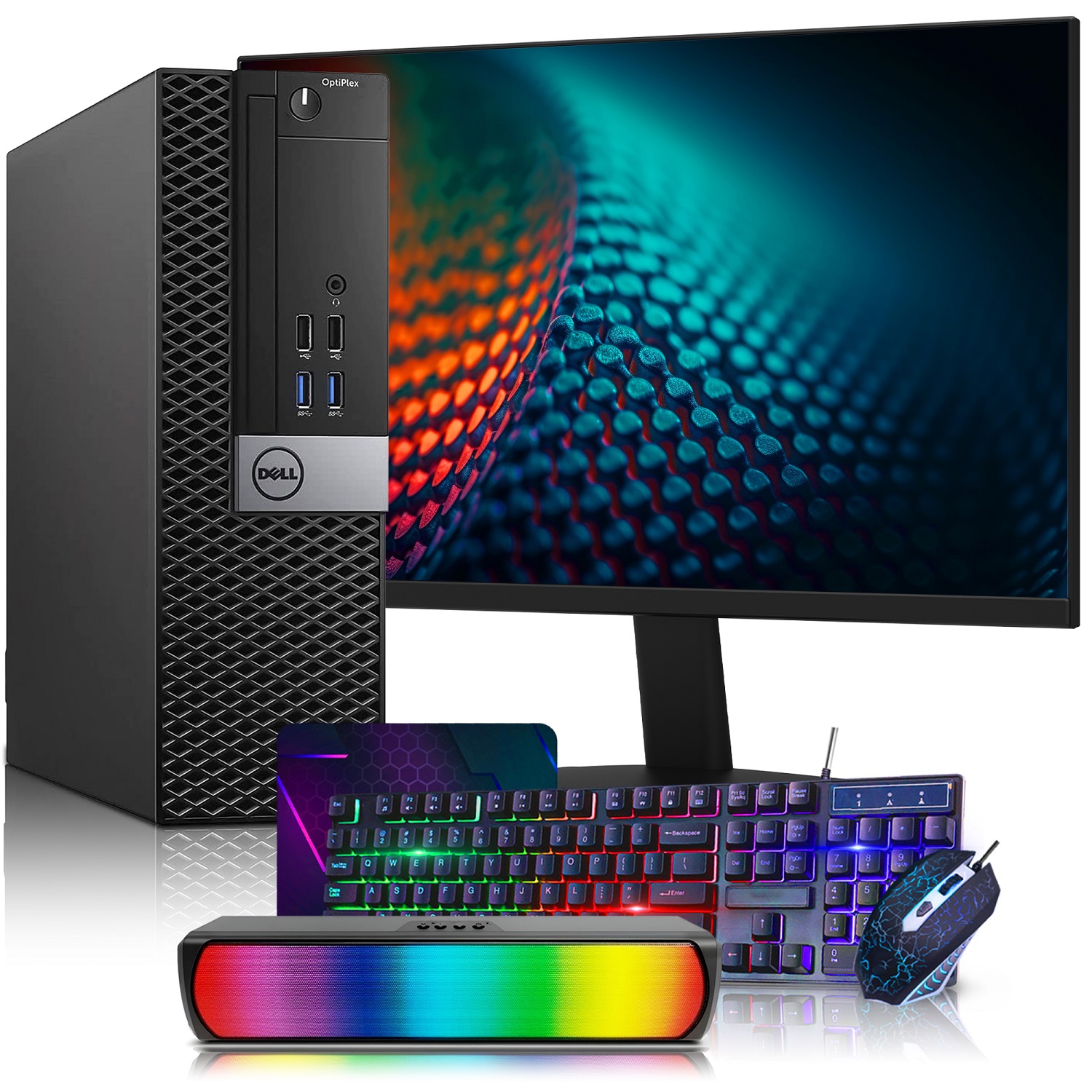 Refurbished (Good) - DELL OPTIPLEX 5040 SFF High Performance Desktop PC - New 24-inch Monitor (Intel Core i7 CPU/ 16GB RAM/ 1TB SSD/ WINDOWS 10 PRO/ WIFI) RGB Sound Bar - Black