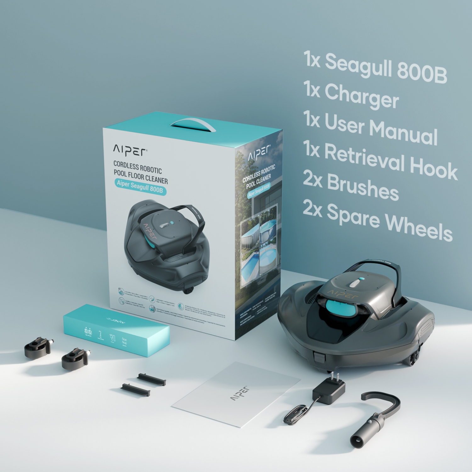 Aiper SG 800B - Nettoyeur de piscine robot sans fil pour piscines hors-sol plates jusqu’à 860 pi², aspirateur de piscine automatique