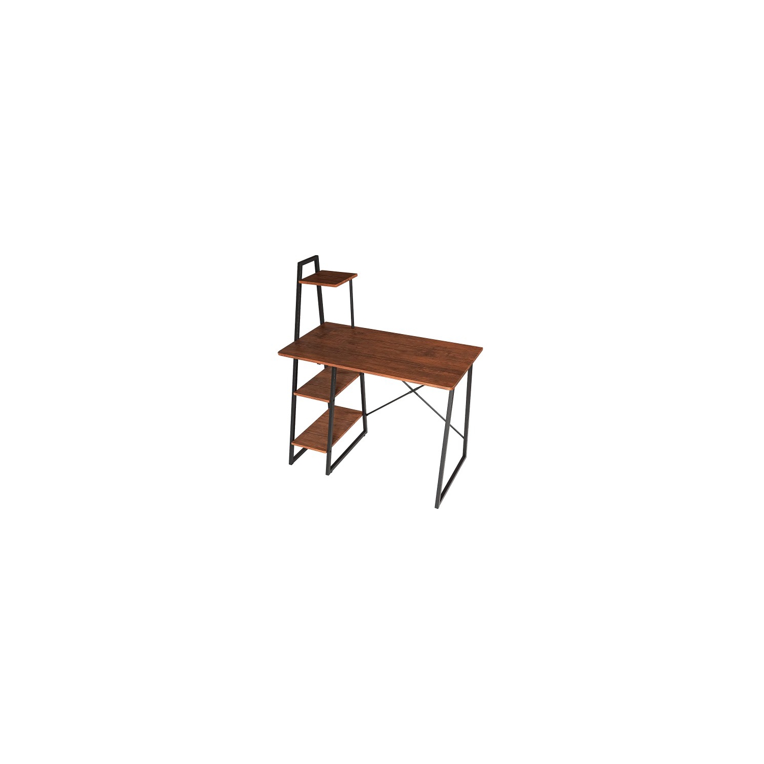 Compact Study Desk, 102 x 50cm Small Multipurpose Desk with 4 Tier Shelves, Industrial Wood, Metal Frame for Home, Office, Small Spaces