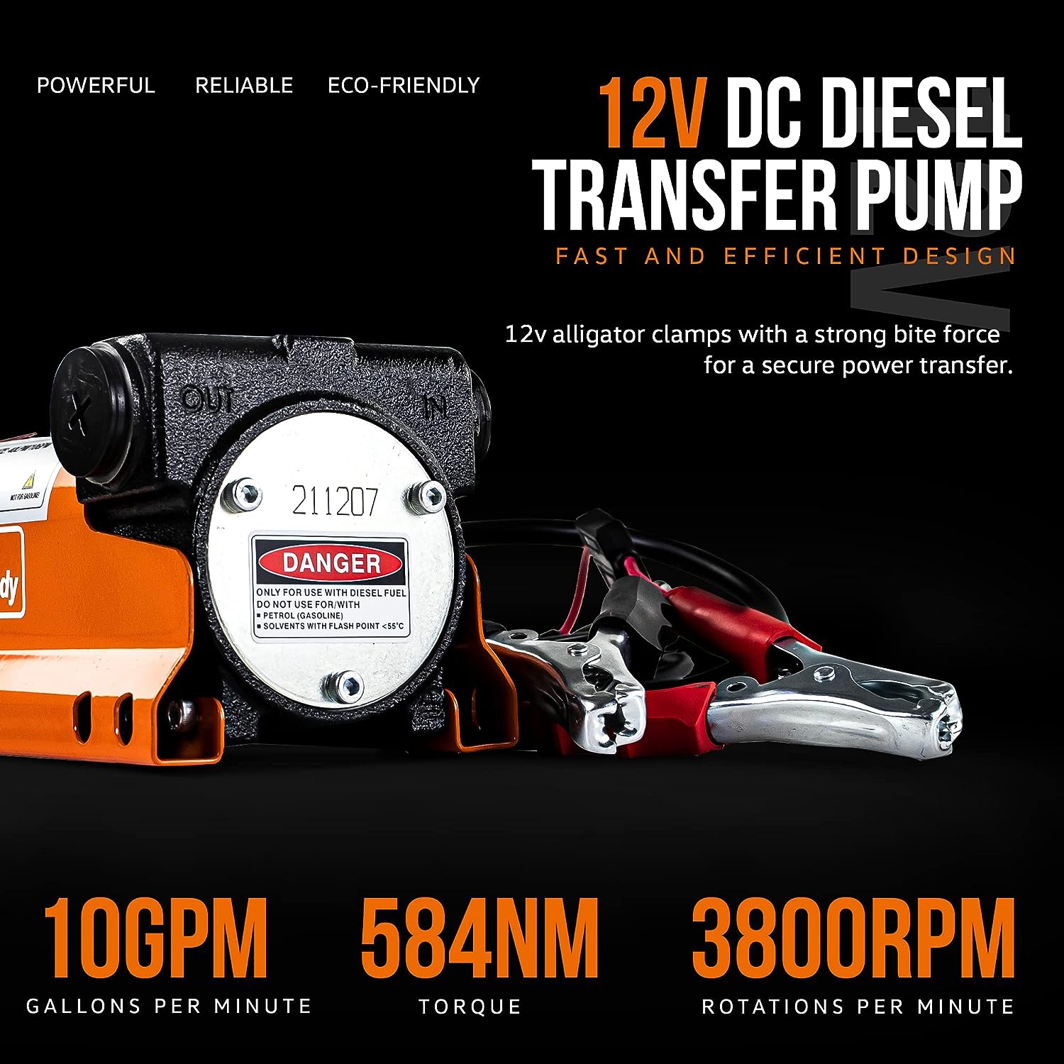 Trousse de pompe de transfert diesel SuperHandy : 10GPM V/40LPM a, 12&nbsp;V c.c. électrique portatif robuste, pinces crocodiles, embout manuel en