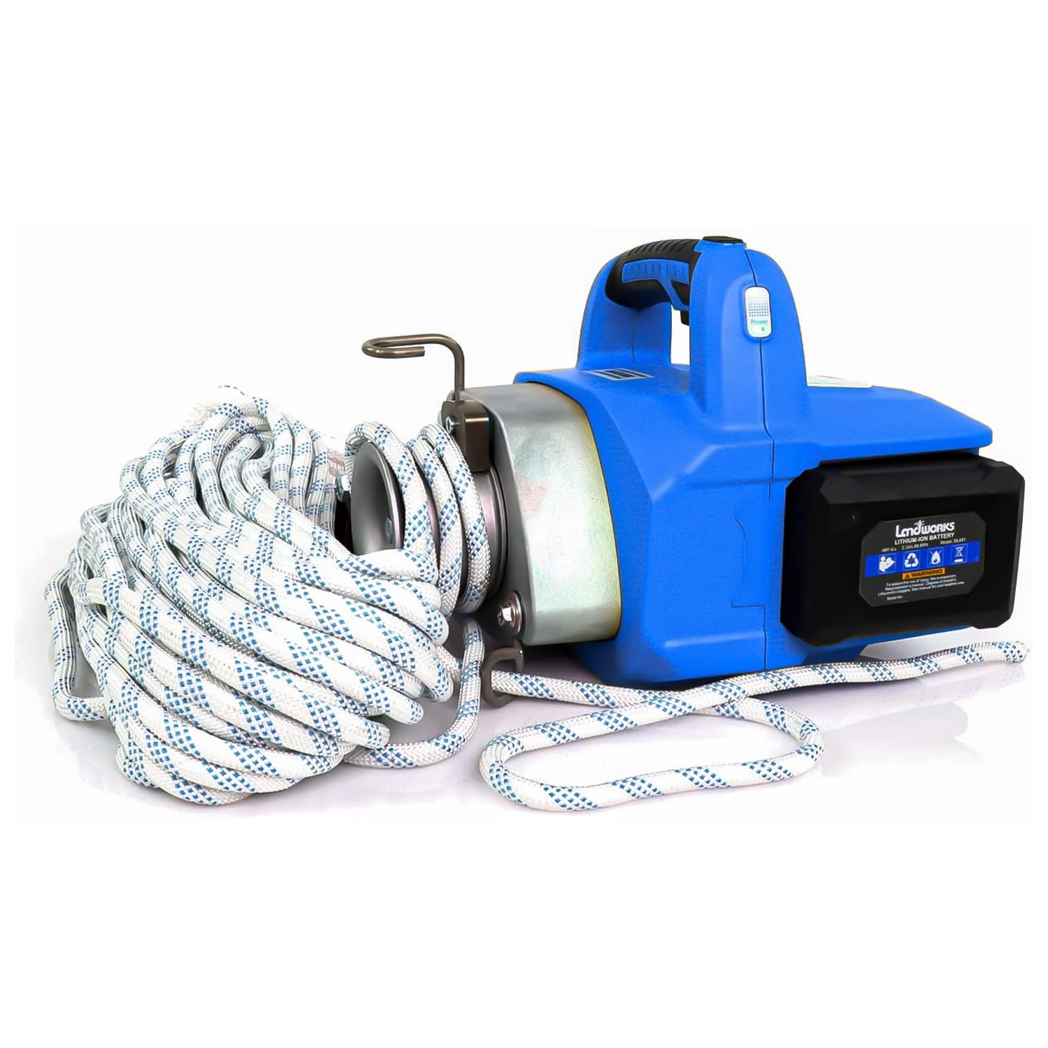 Landworks Portable Electric Towing Capstan Winch: Cordless Brushless Motor, Li-Ion Battery Powered, 500-1000 kg Max Pulling Force, Forestry, Hunting, Off-Road.