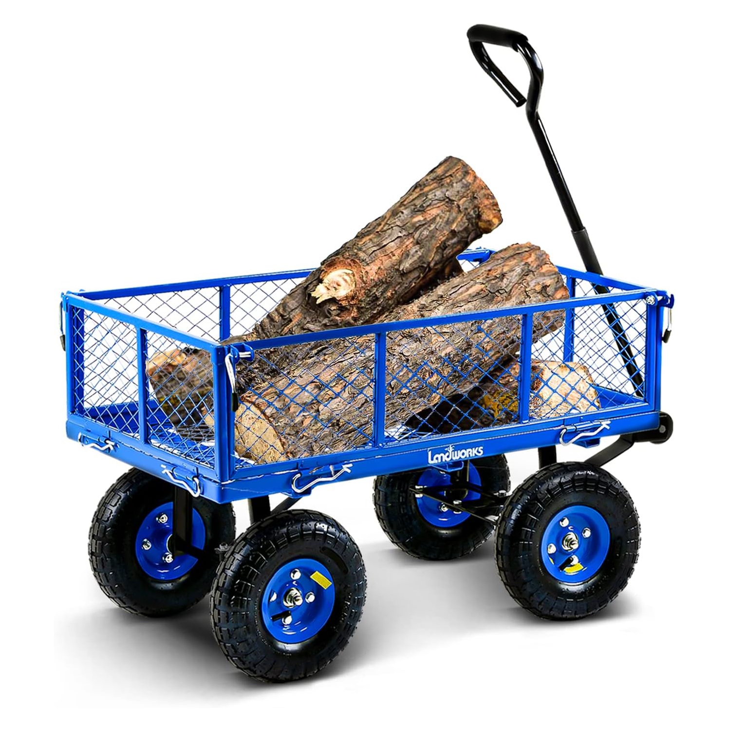 Landworks All-Terrain Lawn & Garden Utility Cart/Beach Wagon with Heavy Duty Removable Side Meshes - 181.4 kg Capacity, Blue