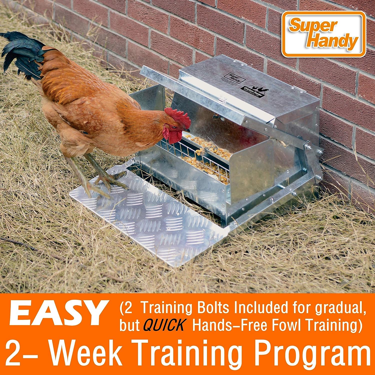 SuperHandy Automatic Chicken Feeder: 9kg Capacity, 6-12 Poultry/Fowl, Up to 10 Days, Spill-Proof Galvanized Steel, Bird Prevention, Suitable for