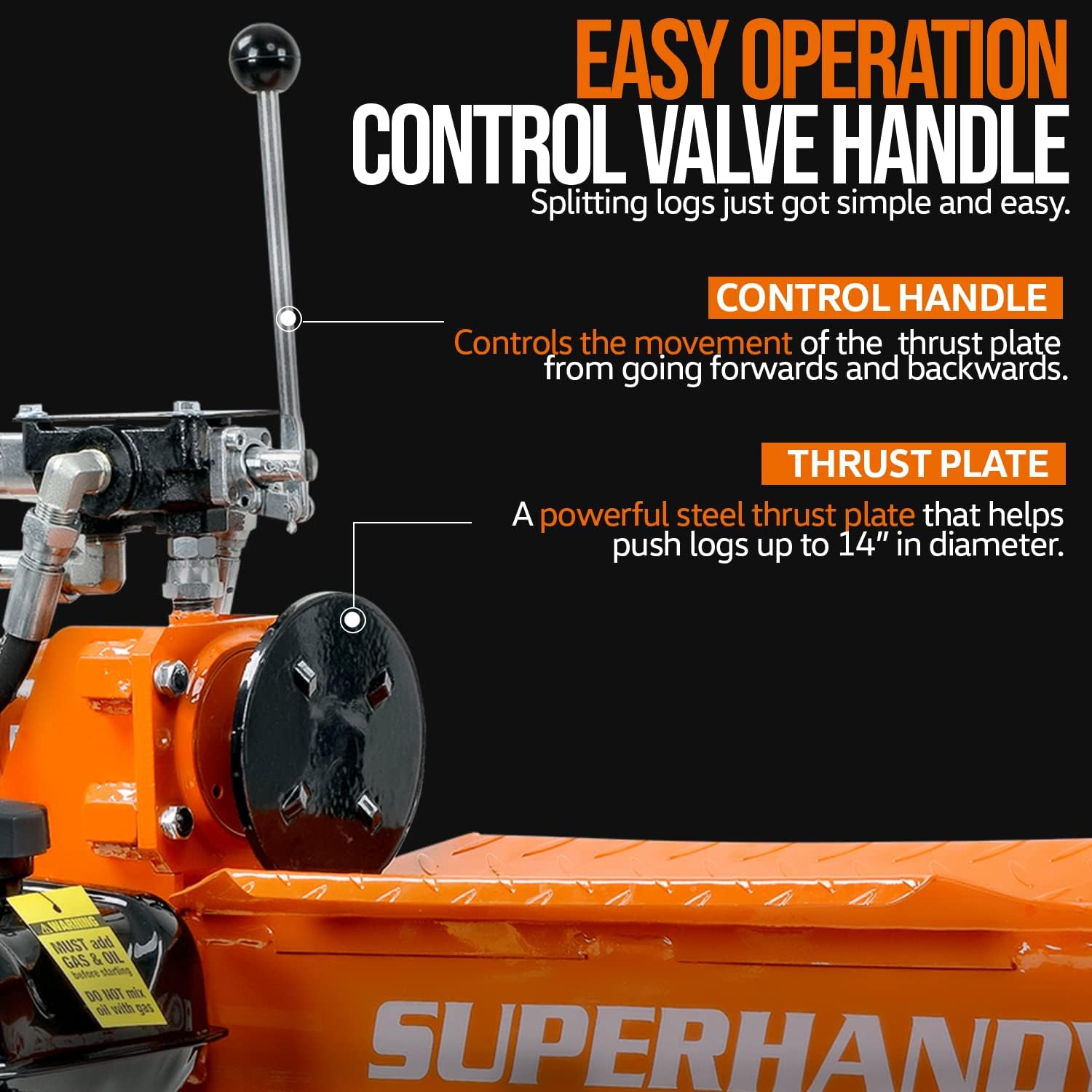 SuperHandy Portable Electric Log Splitter: 14 Ton, Auto Return Hydraulic Ram, Bucher Gear Pump, 2.5eHP Motor, Horizontal Steel Wedge. Ideal for