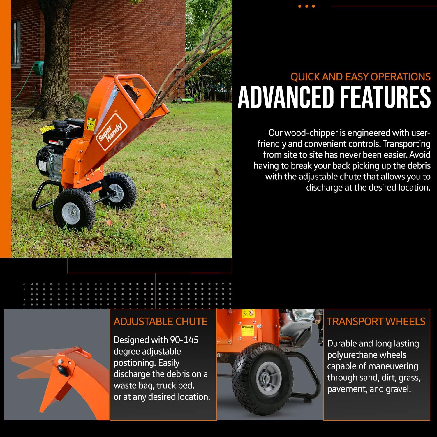 Déchiqueteuse à bois Mini de SuperHandy – Robuste, 212 cc de 7 HP, format compact, capacité maximale 7,6 cm