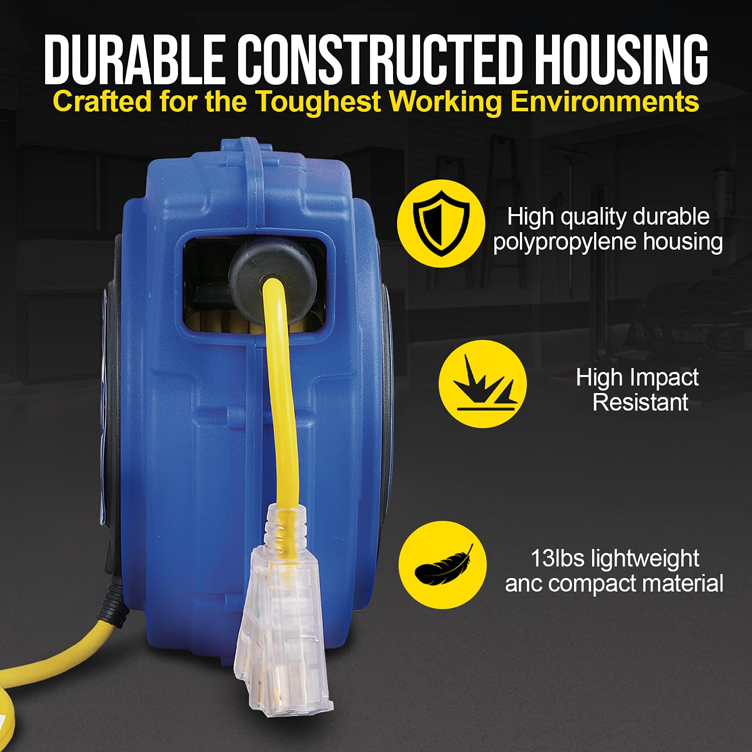 Bobine de rallonge robuste Goodyear - 12,2 m, 12AWG/3C SJTOW, prise triple avec connecteur éclairé à DEL