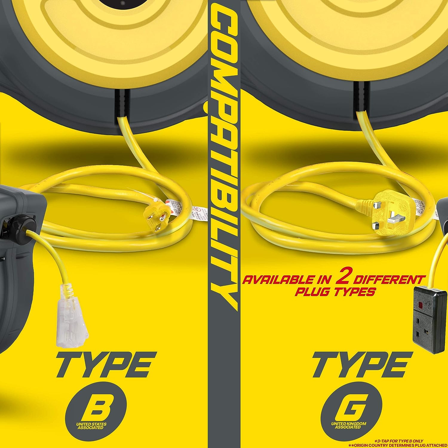 ReelWorks Retractable Extension Cord Reel - 15.2m, 12AWG 3C/SJTOW, Glow Strip Cable with Light-Up Triple Tap Connector, Advanced Slow Retraction