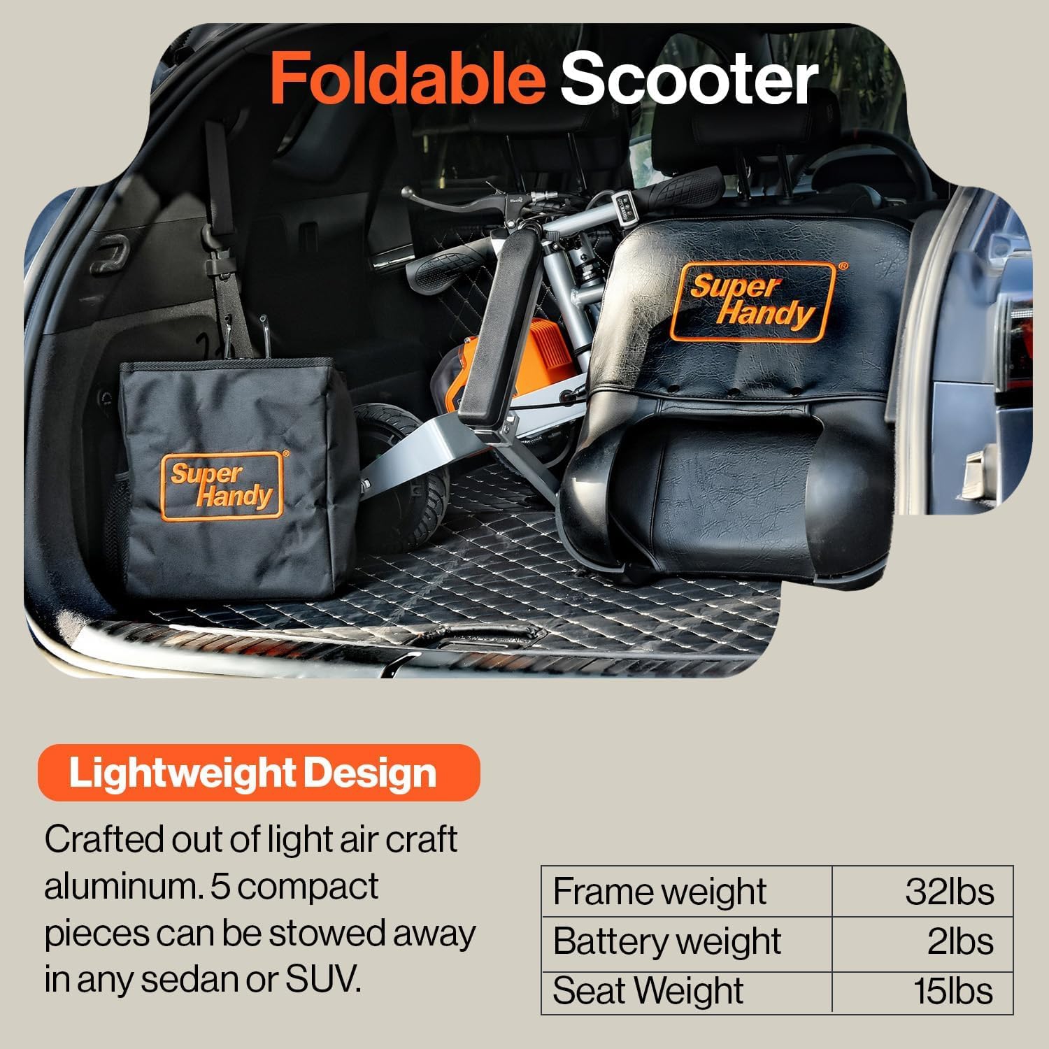 SuperHandy Folding Mobility Scooter Plus - Electric Powered, Airline Friendly, Long Range Travel with 2 Detachable 48V Lithium-Ion Batteries and