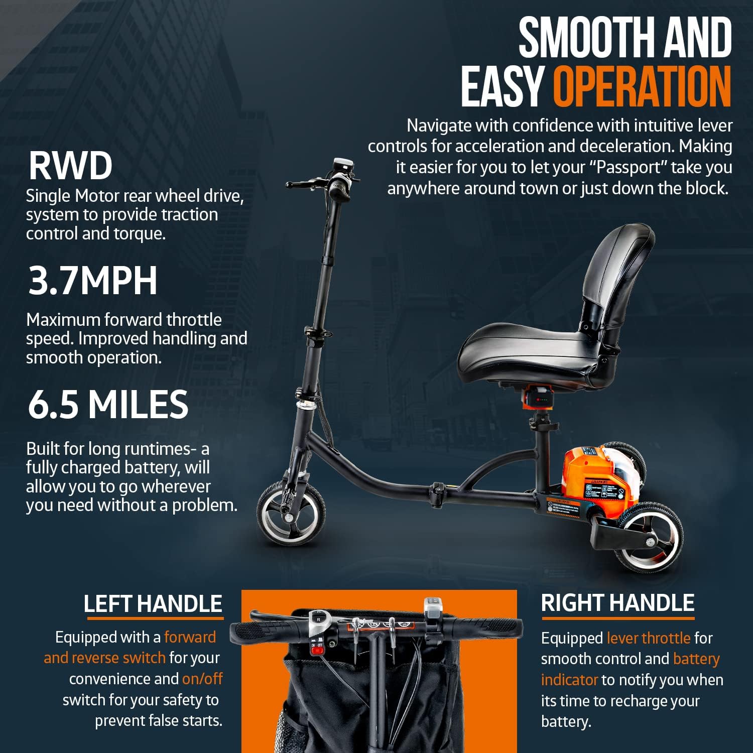SuperHandy Folding Mobility Scooter - Electric Powered, Lightest Available, Airline Friendly, Long Range Travel with 2 Detachable 48V Lithium-Ion