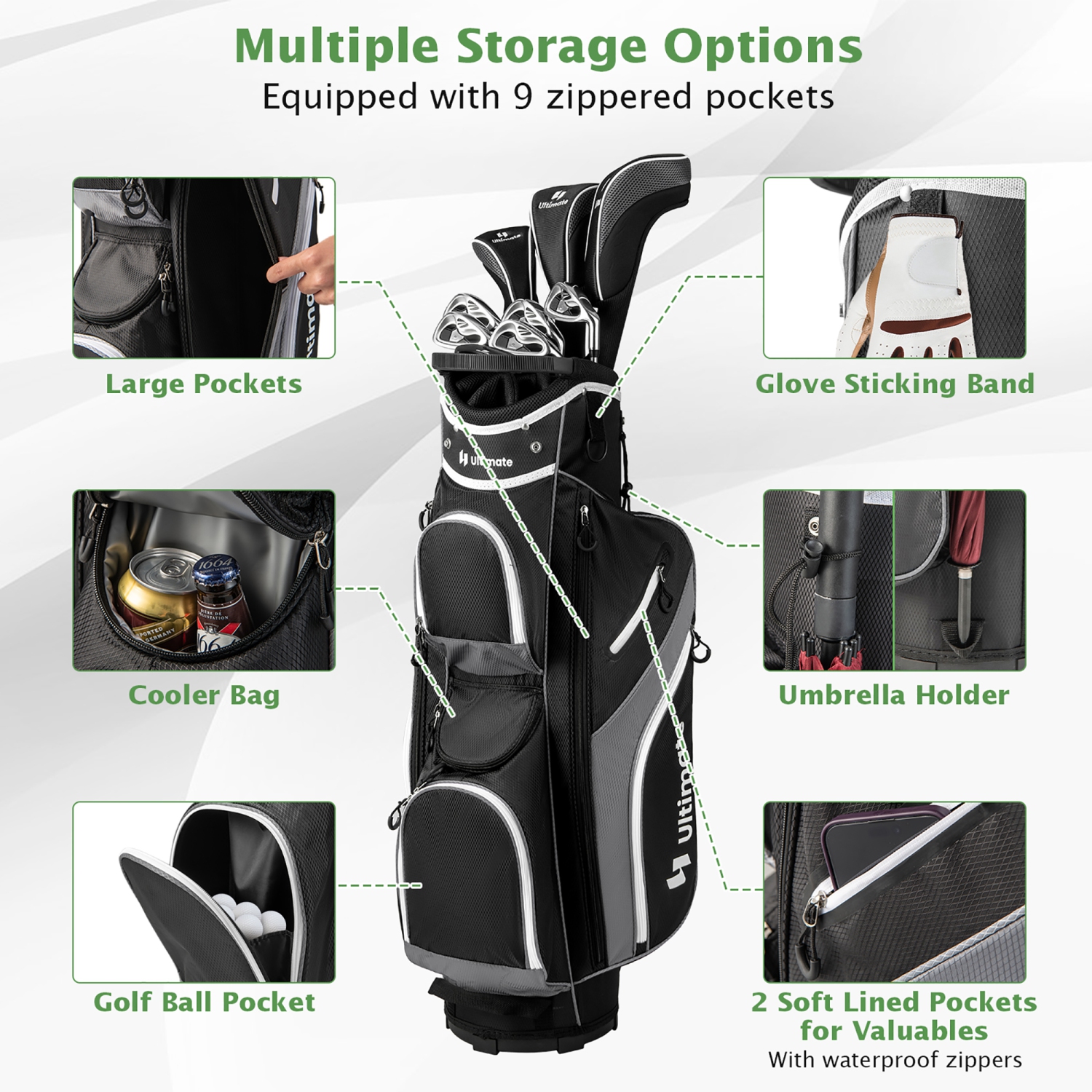 Gymax Golf Cart Bag Lightweight Golf Club Bag w/ 14 Way Dividers Top & Carry Handles