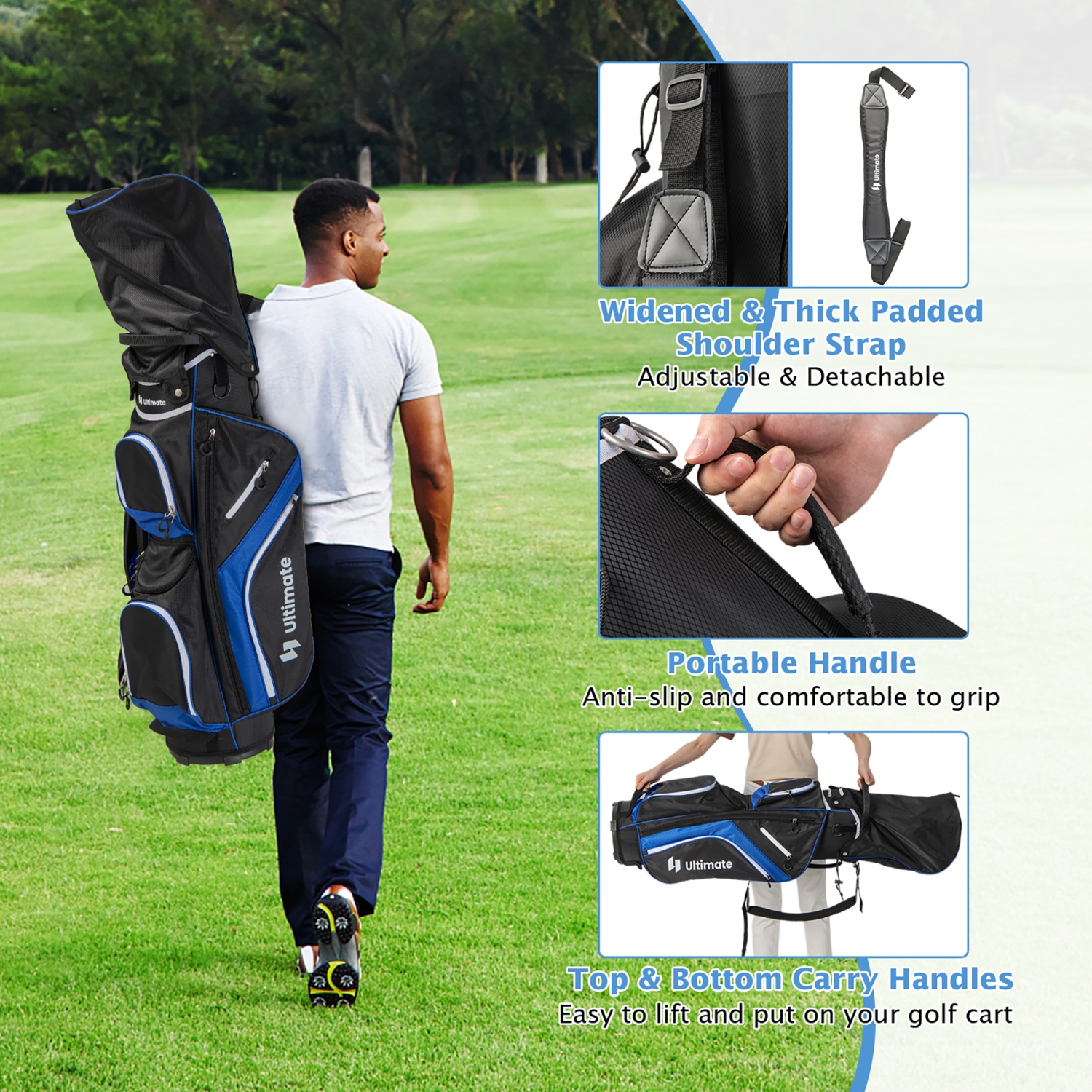 Gymax Golf Cart Bag Lightweight Golf Club Bag w/ 14 Way Dividers Top & Carry Handles