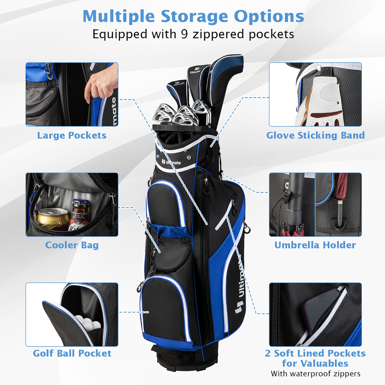 Gymax Golf Cart Bag Lightweight Golf Club Bag w/ 14 Way Dividers Top & Carry Handles