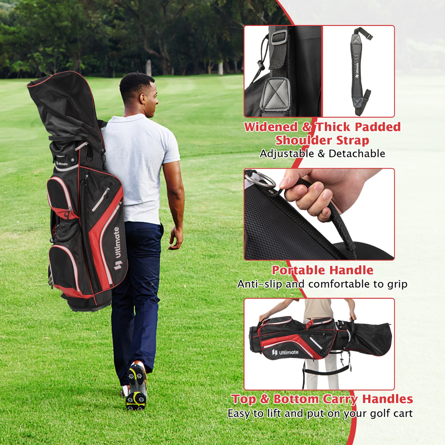 Gymax Golf Cart Bag Lightweight Golf Club Bag w/ 14 Way Dividers Top & Carry Handles