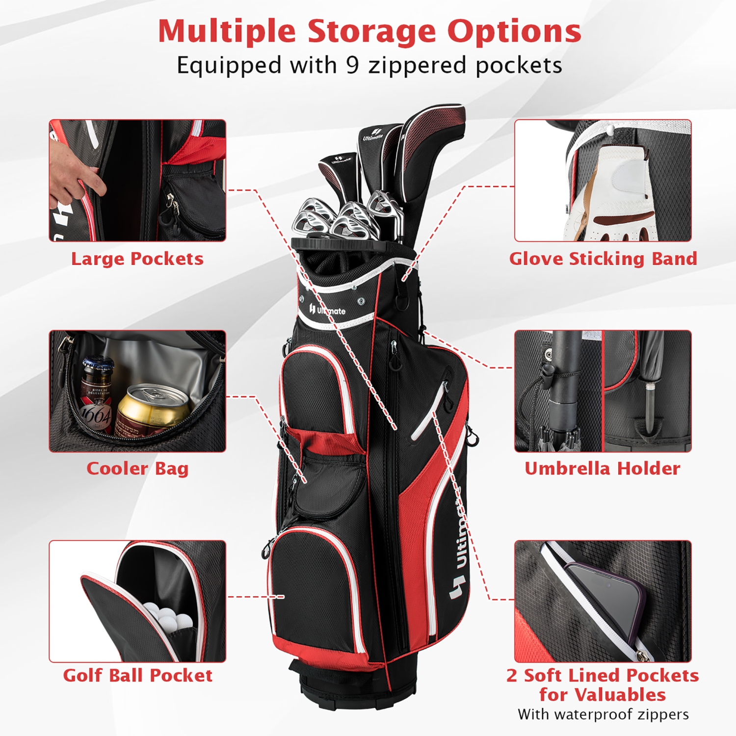 Gymax Golf Cart Bag Lightweight Golf Club Bag w/ 14 Way Dividers Top & Carry Handles