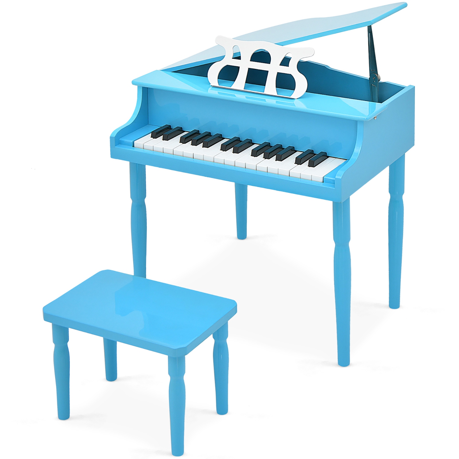 Gymax 30-Key Classic Baby Grand Piano Toddler Toy Wood w/ Bench & Music Rack Blue