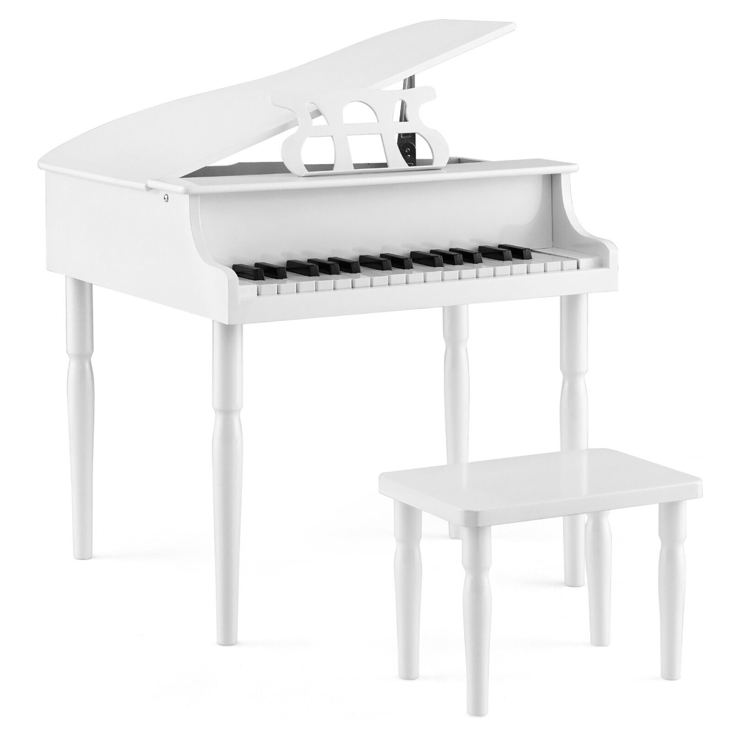 Gymax 30-Key Classic Baby Grand Piano Toddler Toy Wood w/ Bench & Music Rack White