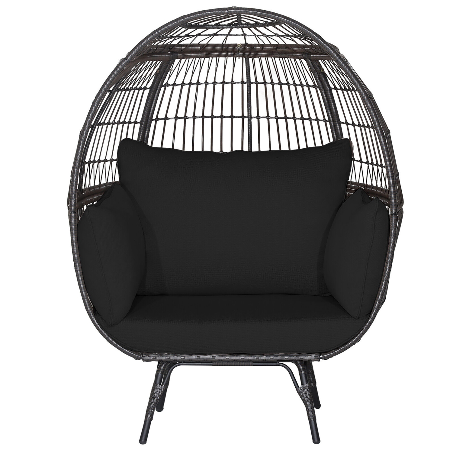 Gymax Patio Rattan Wicker Lounge Chair Oversized Outdoor Metal Frame Egg Chair w/ 4 Cushions Black