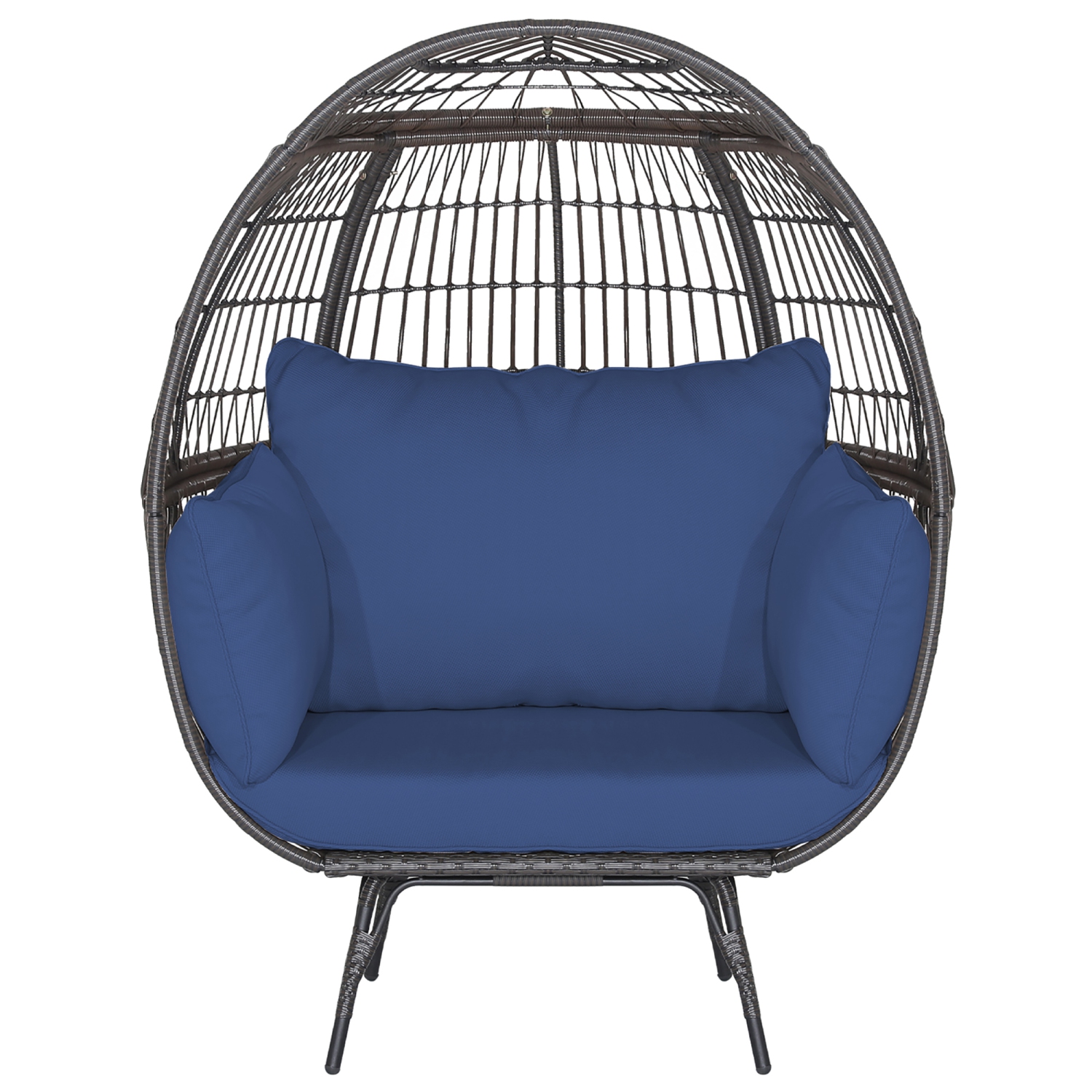 Gymax Patio Rattan Wicker Lounge Chair Oversized Outdoor Metal Frame Egg Chair w/ 4 Cushions Navy