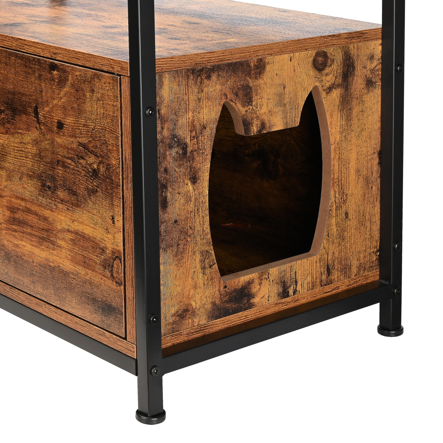 Coffret en bois pour litière pour chats avec fenêtre latérale，Meubles de toilettes pour chats d'intérieur dissimulés avec porte à persienne