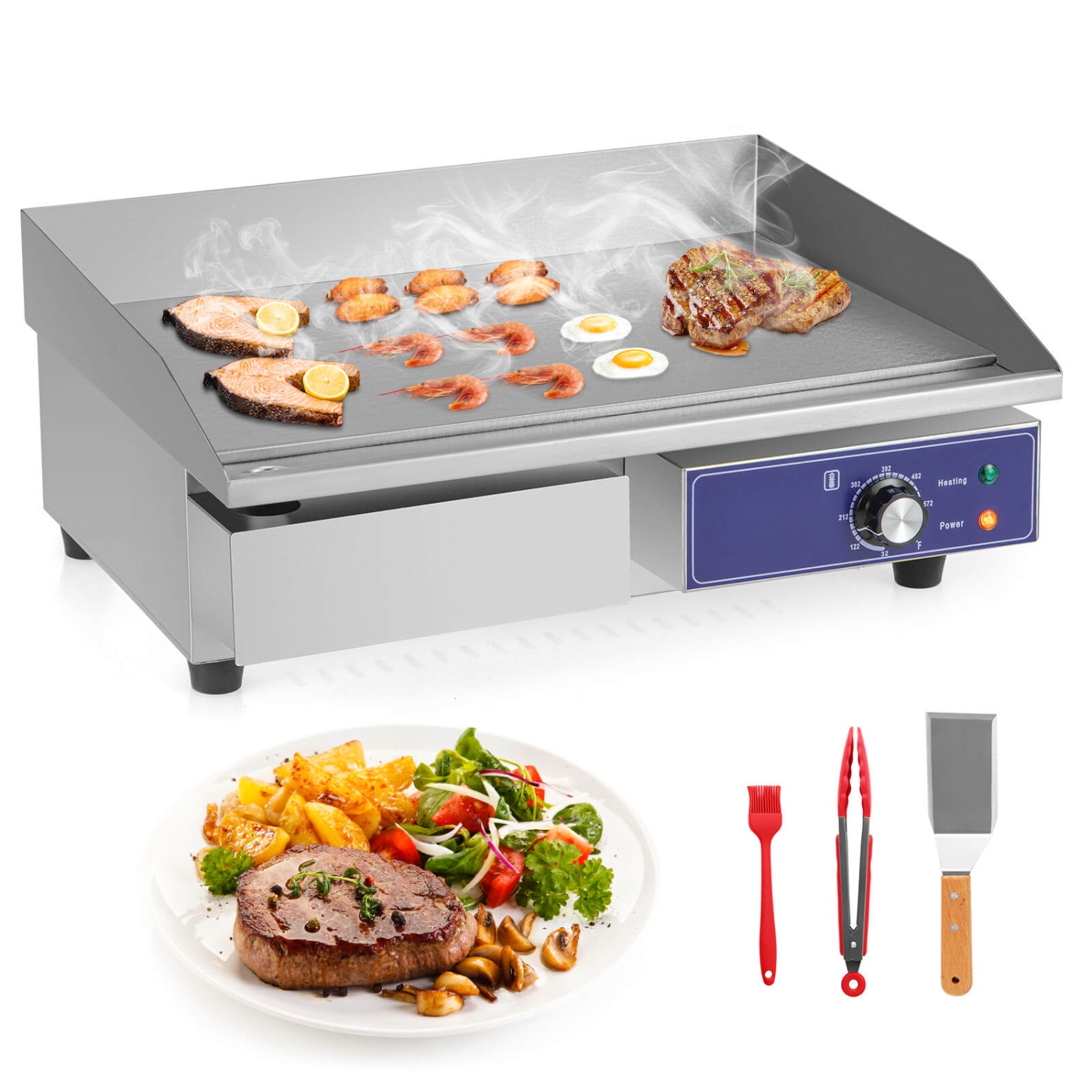 Costway 22" Commercial Electric Griddle 110V 2000W Flat Top Countertop Grill 122℉-572℉