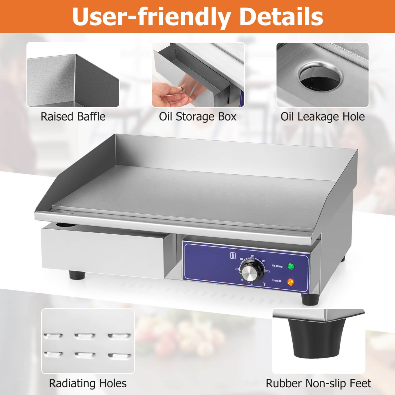 Costway 22" Commercial Electric Griddle 110V 2000W Flat Top Countertop Grill 122℉-572℉