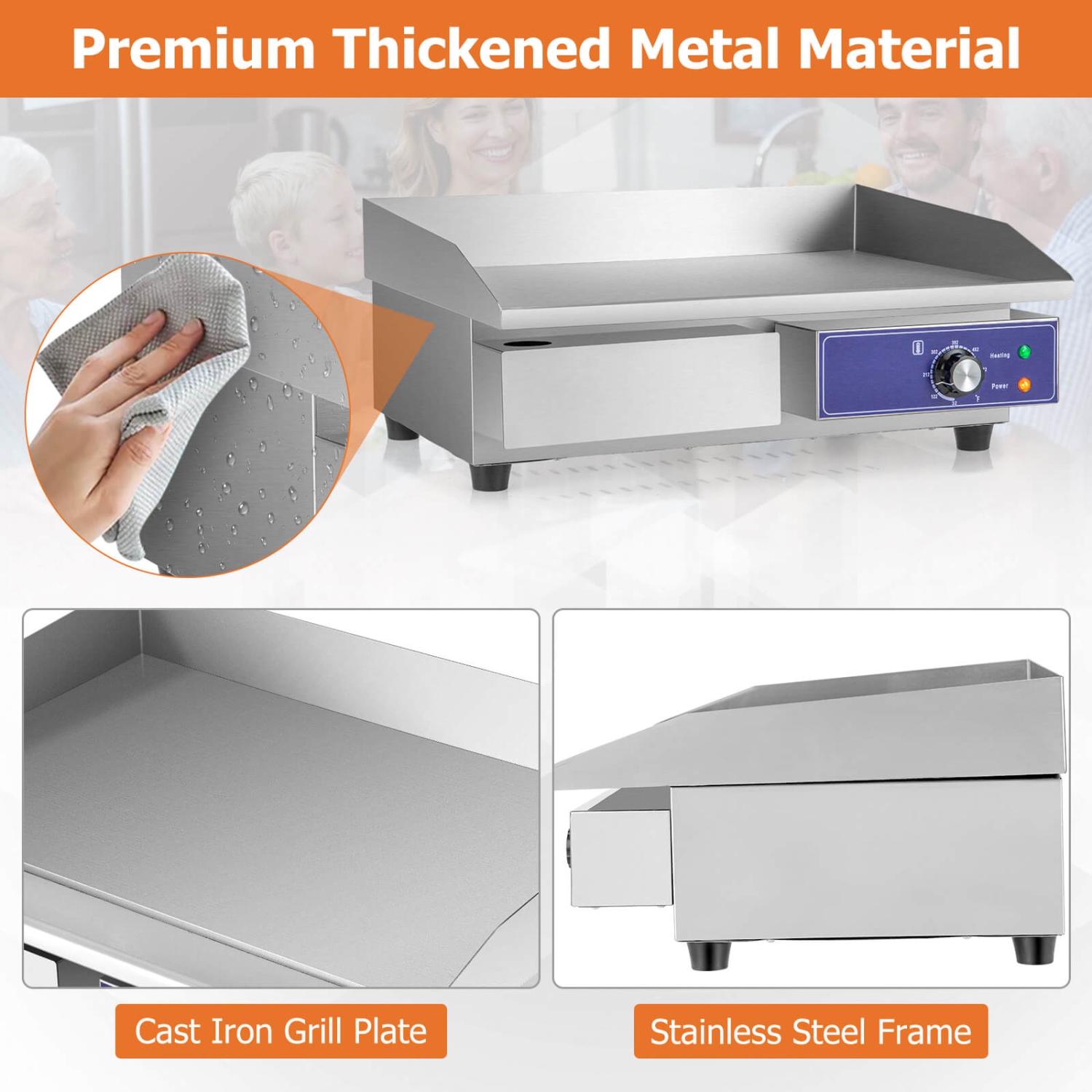 Costway 22" Commercial Electric Griddle 110V 2000W Flat Top Countertop Grill 122℉-572℉