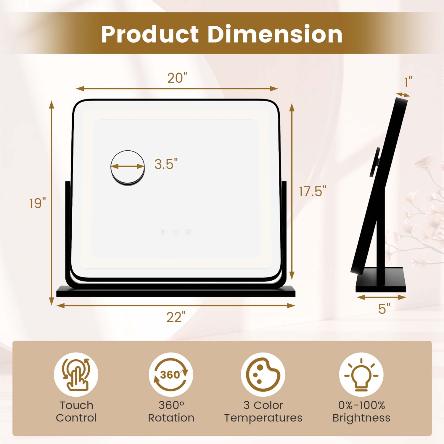 Costway Hollywood Vanity Makeup Mirror with 3-Color LED Lights & Smart Touch Control