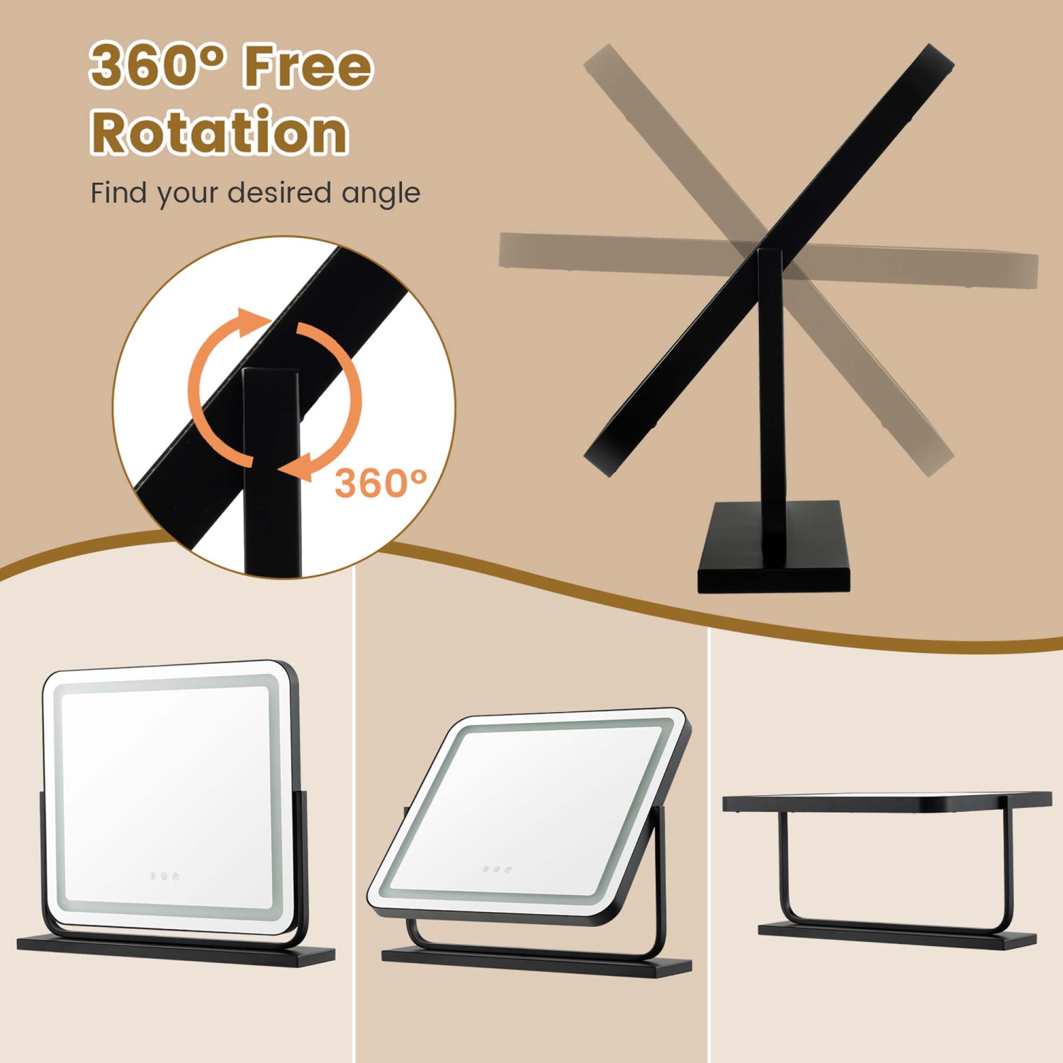 Costway Hollywood Vanity Makeup Mirror with 3-Color LED Lights & Smart Touch Control