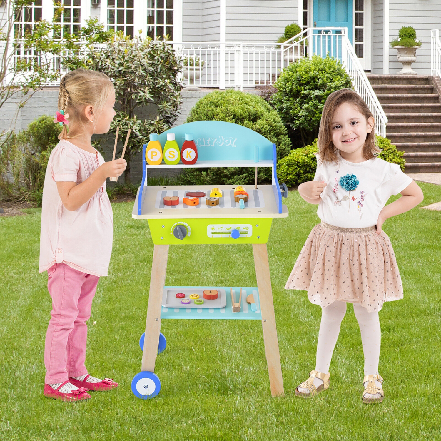 Gymax Kid's Pretend Barbecue Grill Play Set Toy BBQ Cooking Playset with Accessories
