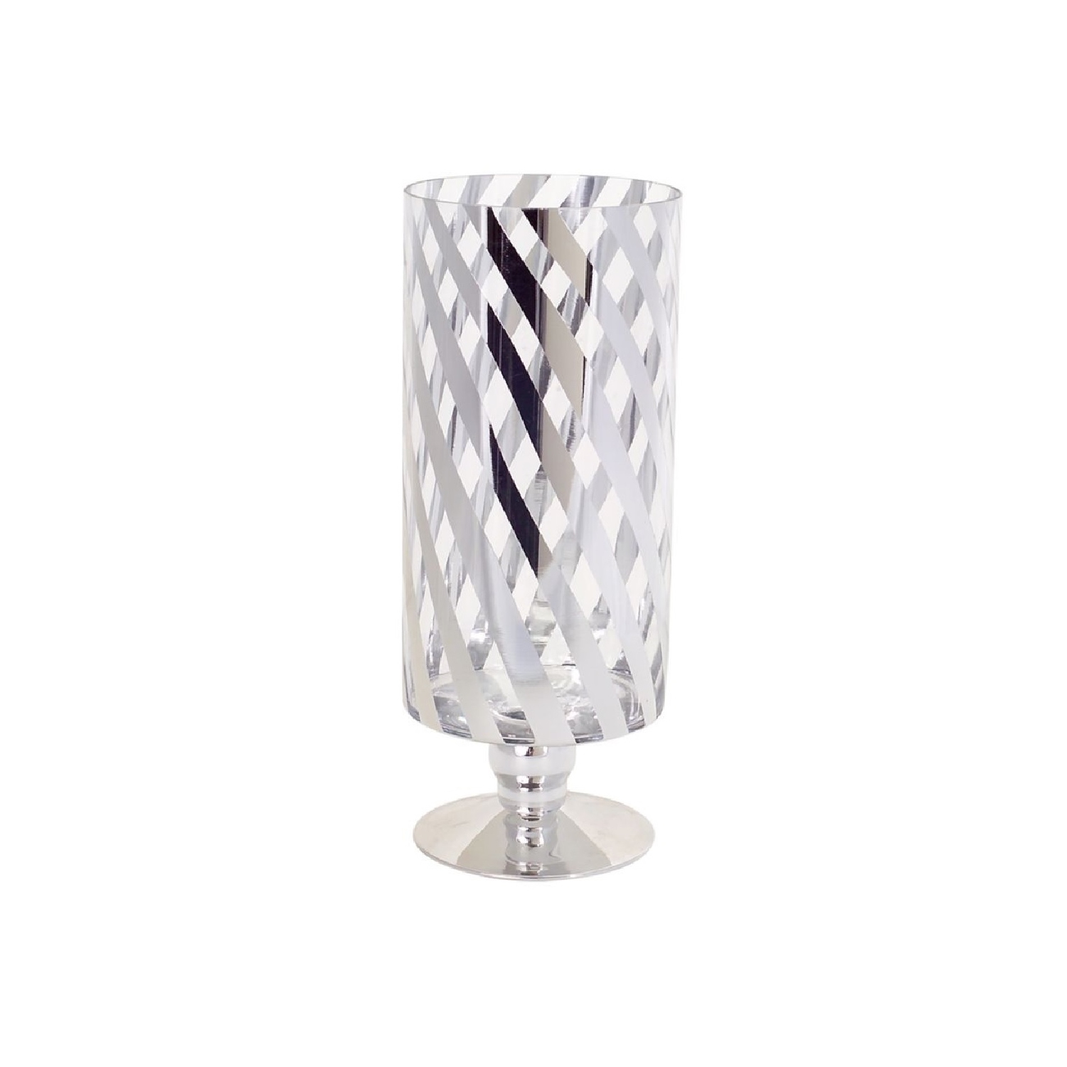 Set of 2 Striped Glass Pillar Candle Holders 12"