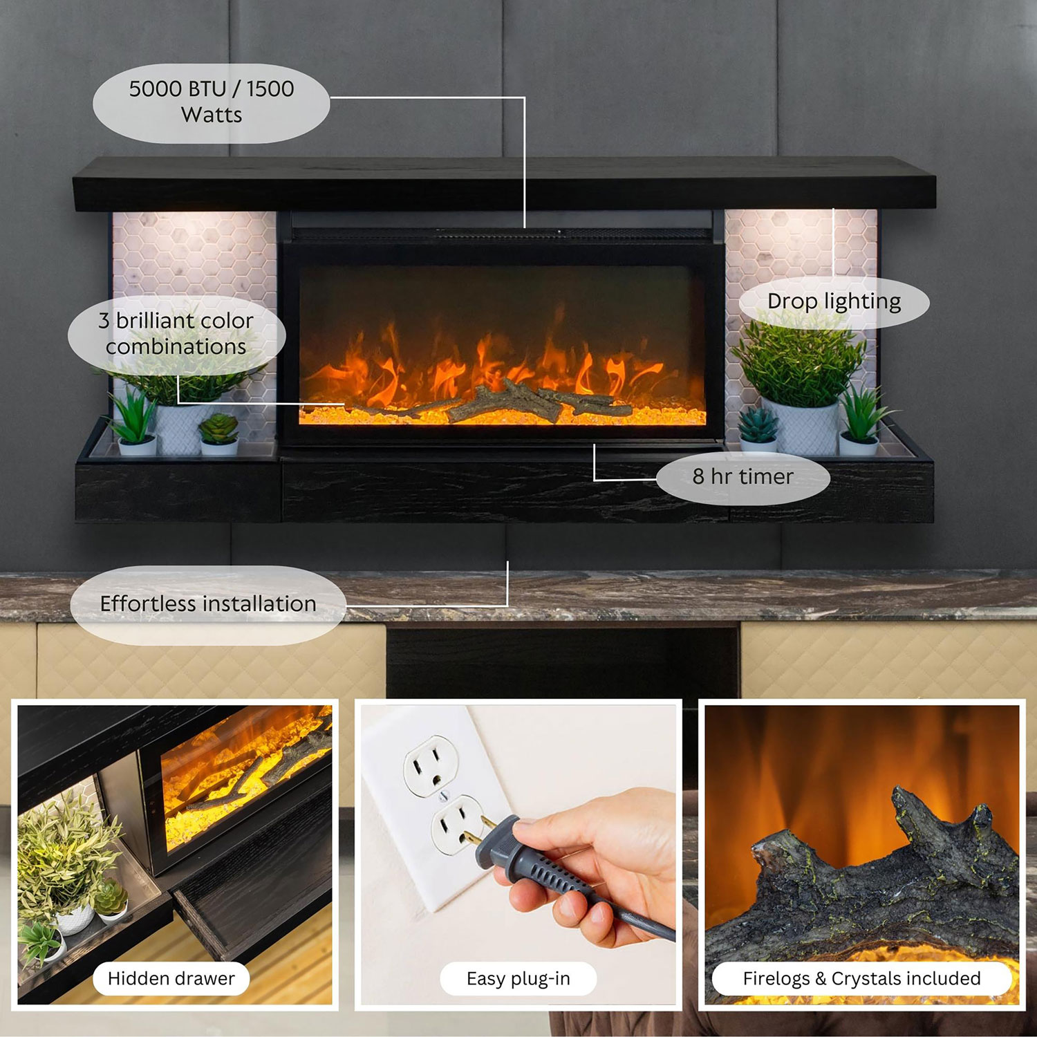 ActiveFlame Home Decor Series 48" Electric Fireplace - Black