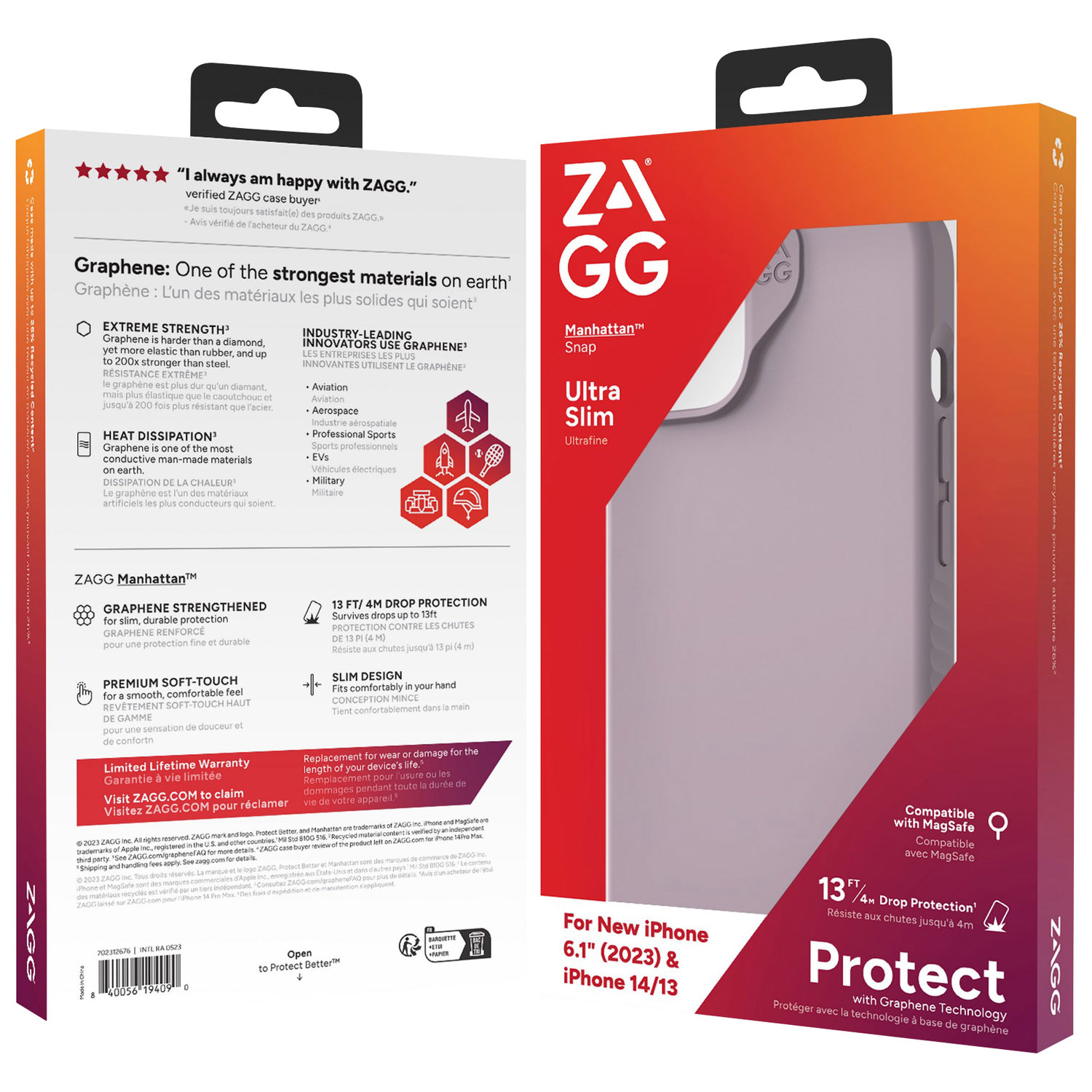 Étui rigide ajusté Manhattan Snap de ZAGG avec MagSafe pour iPhone 15 - Lavande