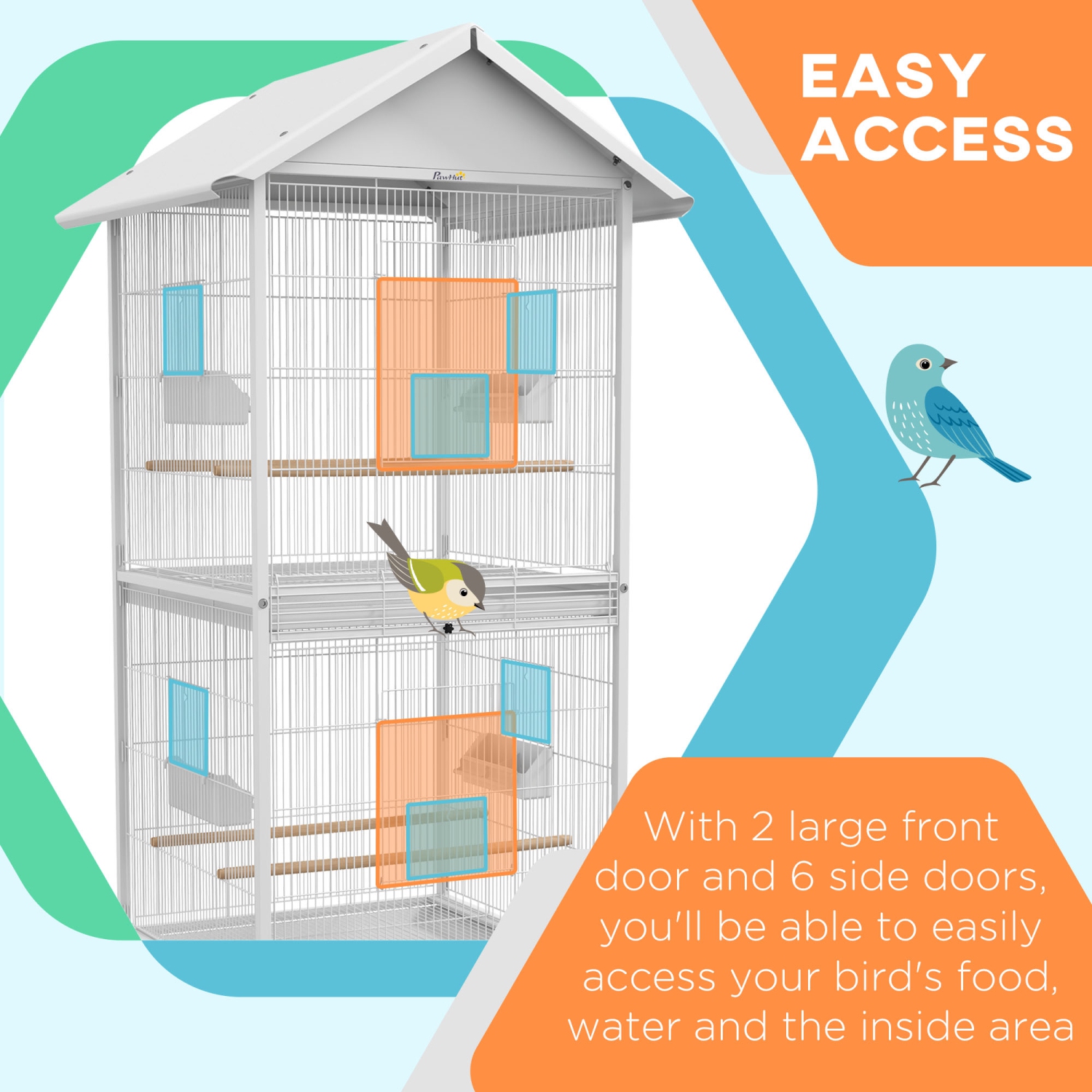 PawHut Mangeoire en métal forgé pour cage à oiseaux avec support