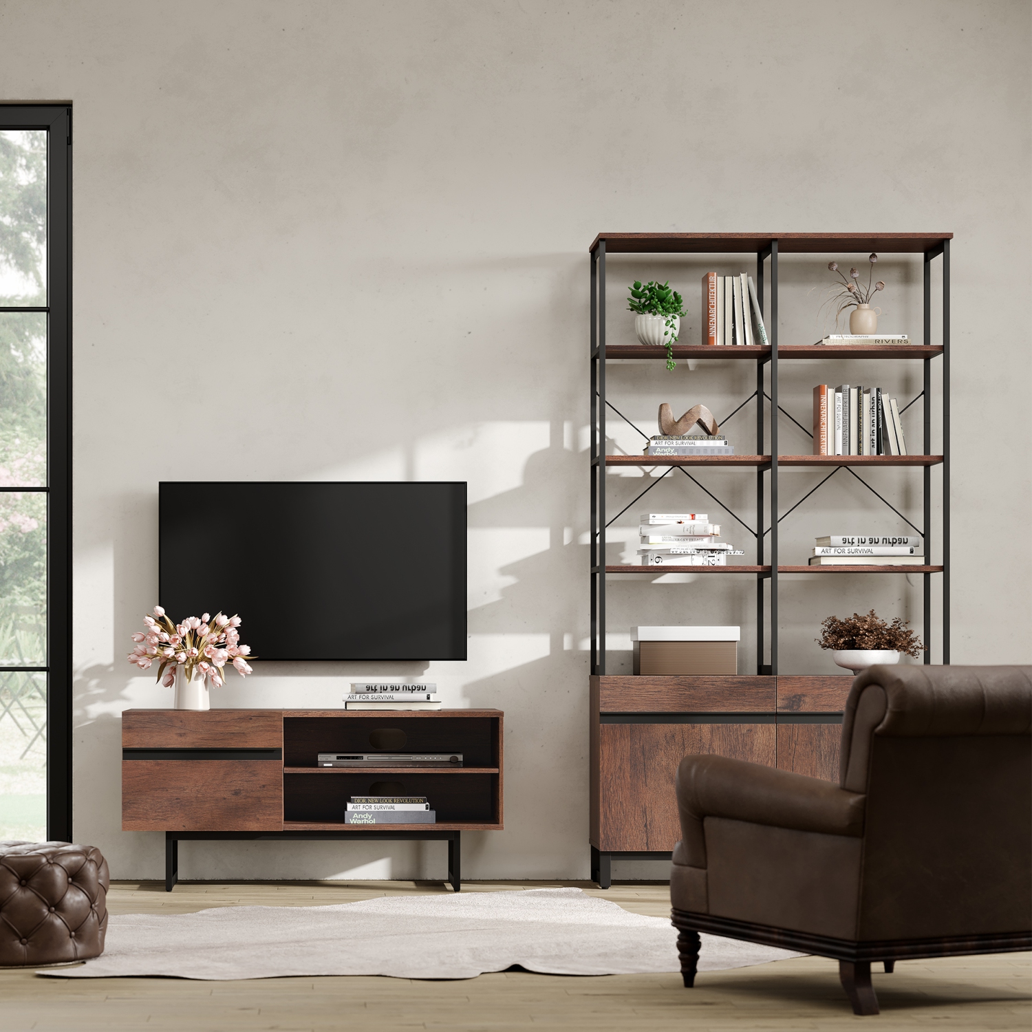 WAMPAT Modern 2 in 1 TV Stand for up to 100 inch TVs, Entertainment Center TV Console with Storage Cabinet& Adjustable Shelf Wood Media Console for