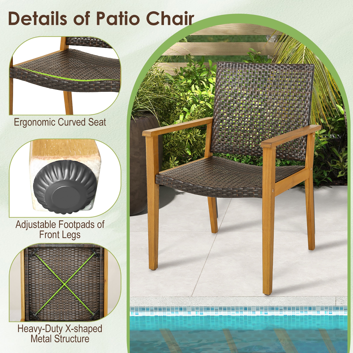 Gymax Outdoor Rattan Chair Set of 4 Patio PE Wicker Dining Chairs w/ Sturdy Acacia Wood Frame