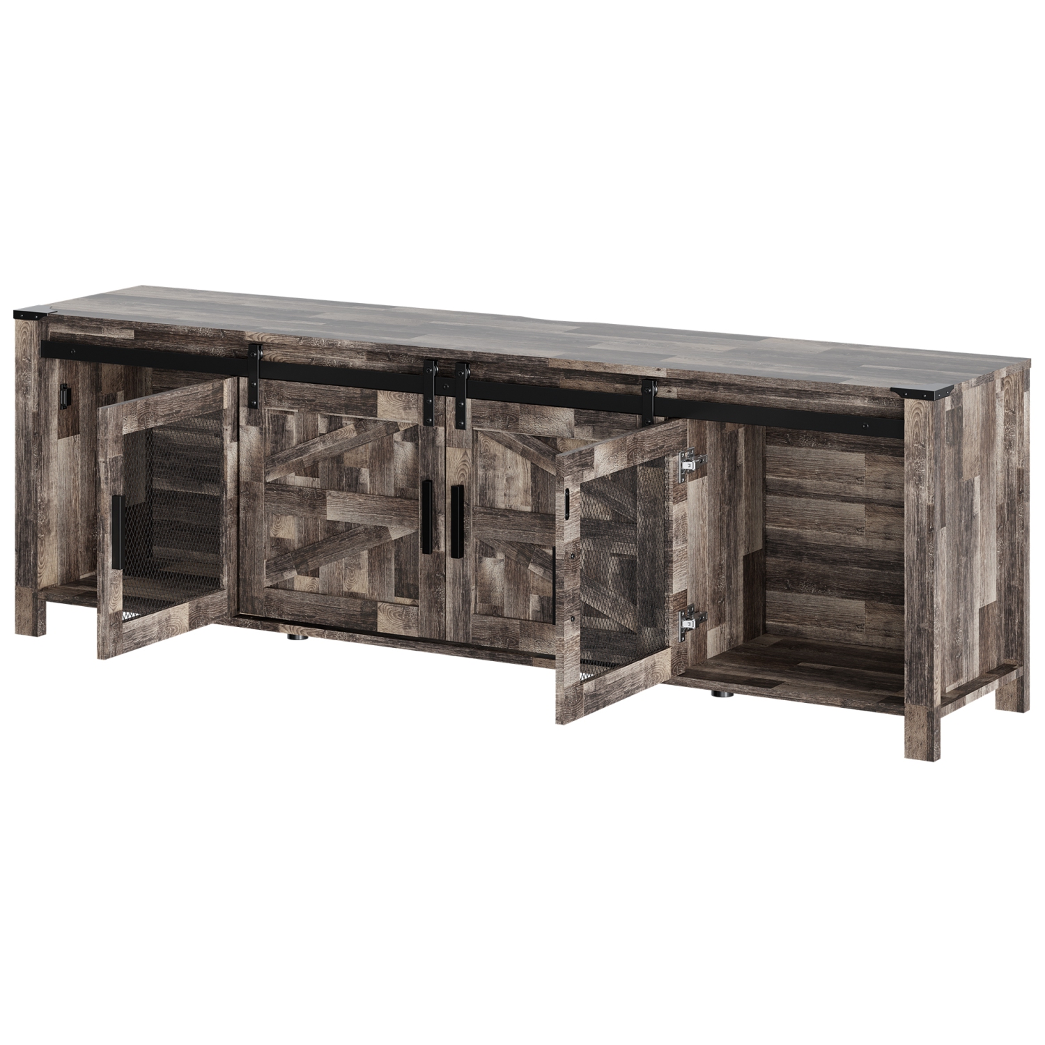 WAMPAT LED Farmhouse TV Stand for 75 Inches TV with Sliding Barn Door,Wood Mid Center with Blue Light for Living Room Bedroom,70" TV Console Table