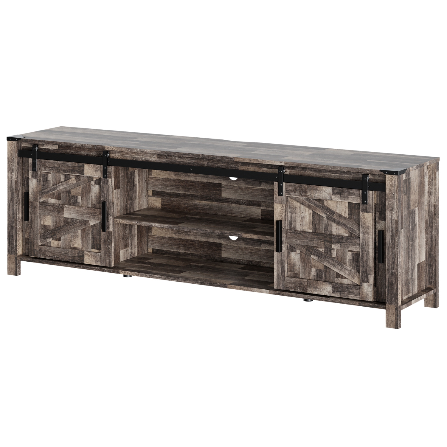 WAMPAT LED Farmhouse TV Stand for 75 Inches TV with Sliding Barn Door,Wood Mid Center with Blue Light for Living Room Bedroom,70" TV Console Table