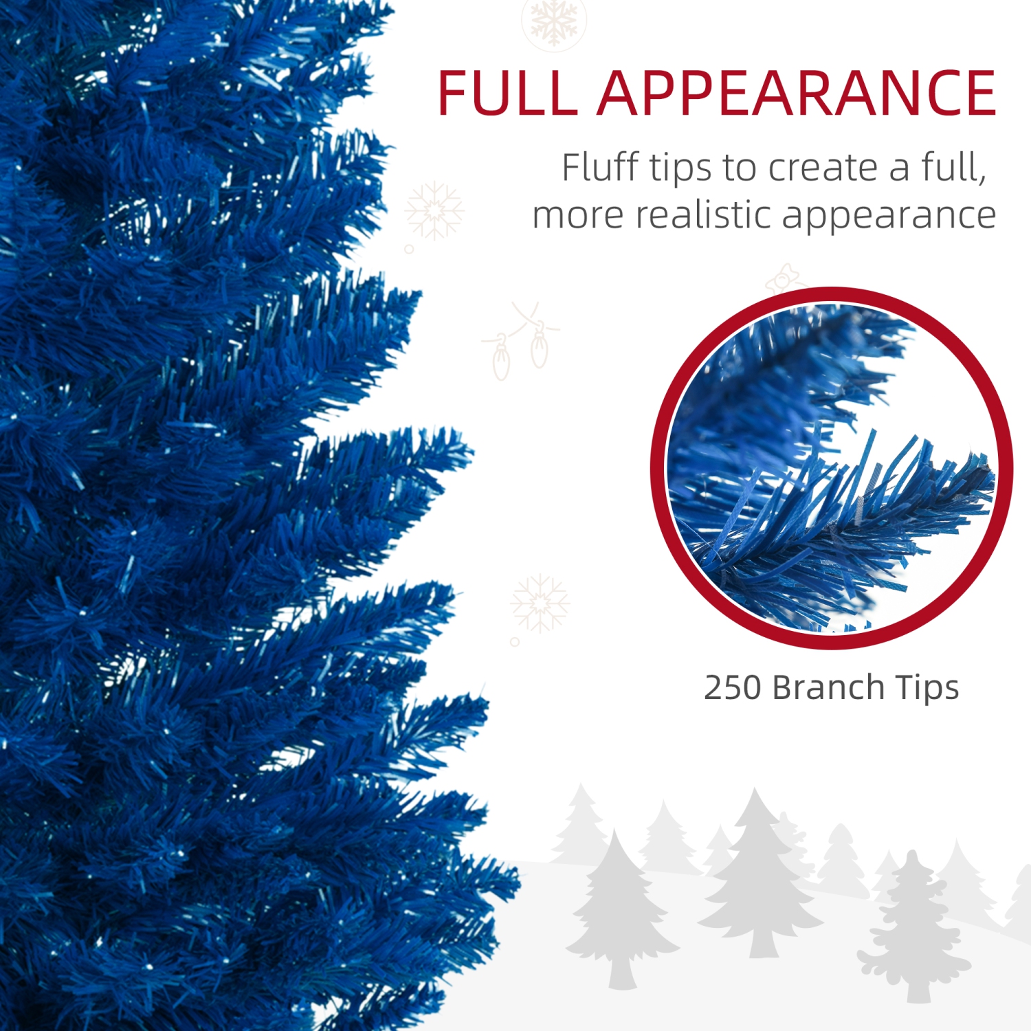 HOMCOM – Arbre de Noël crayon de 5 pi, arbre de Noël artificiel mince avec branches réalistes, support robuste, bleu foncé