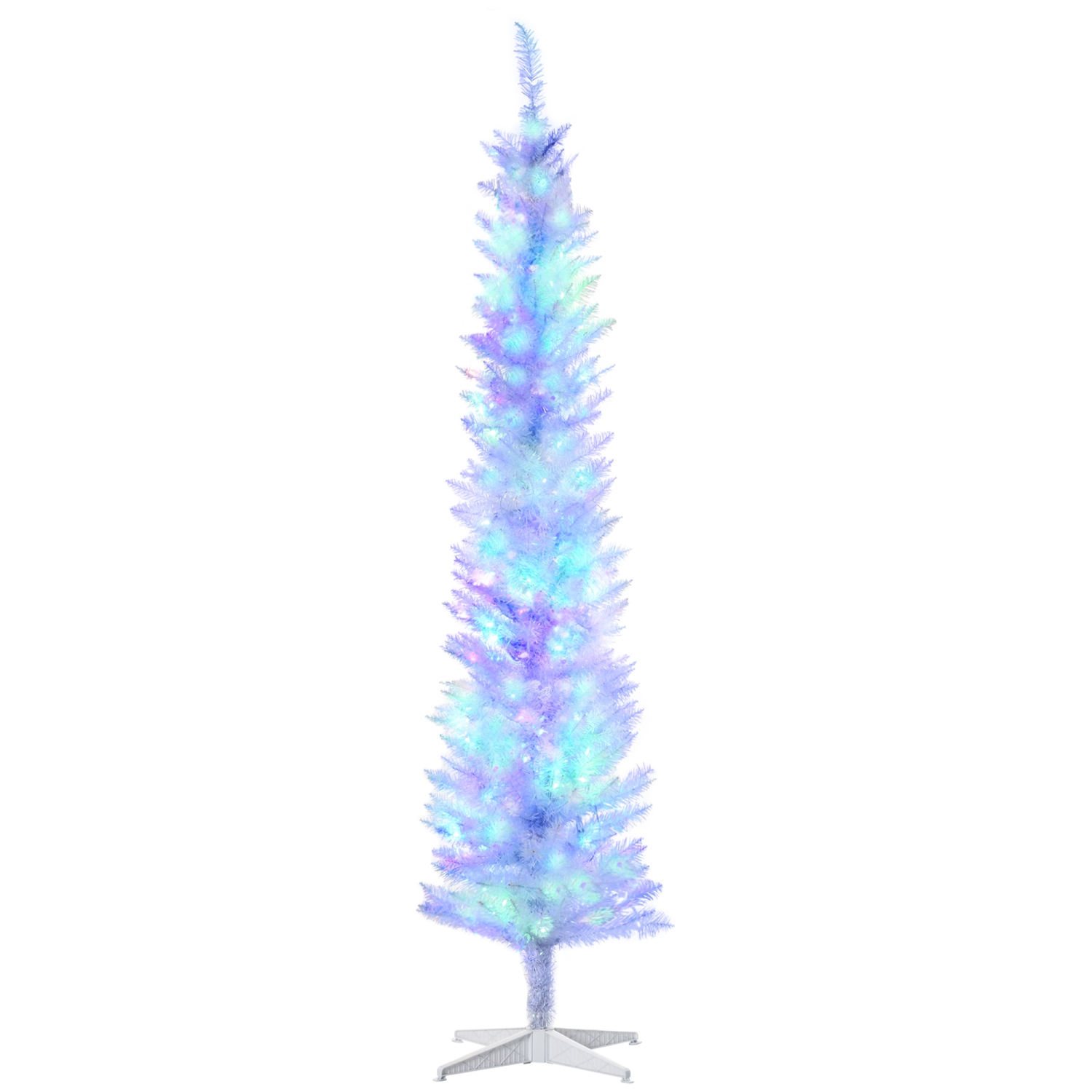 HOMCOM 7&nbsp;pi – Arbre de Noël grand, grand arbre de Noël artificiel, avec branches de surface colorées, lumières à DEL colorées, blanc