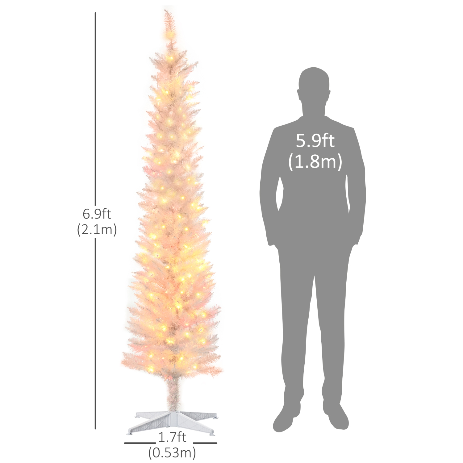 HOMCOM 7&nbsp;pi – Arbre de Noël grand, grand arbre de Noël artificiel, avec branches de surface colorées, lumières à DEL colorées, blanc