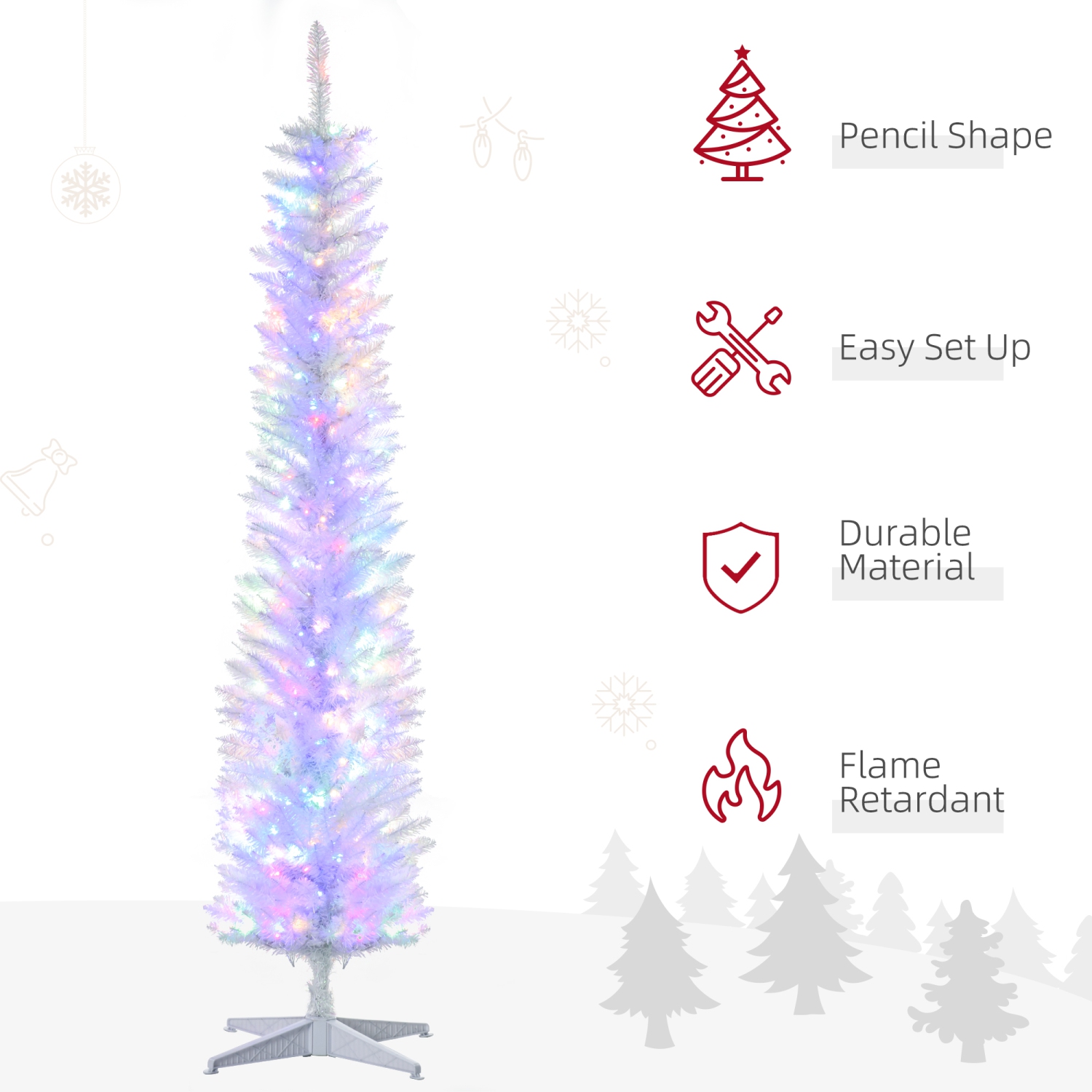 HOMCOM 7&nbsp;pi – Arbre de Noël grand, grand arbre de Noël artificiel, avec branches de surface colorées, lumières à DEL colorées, blanc