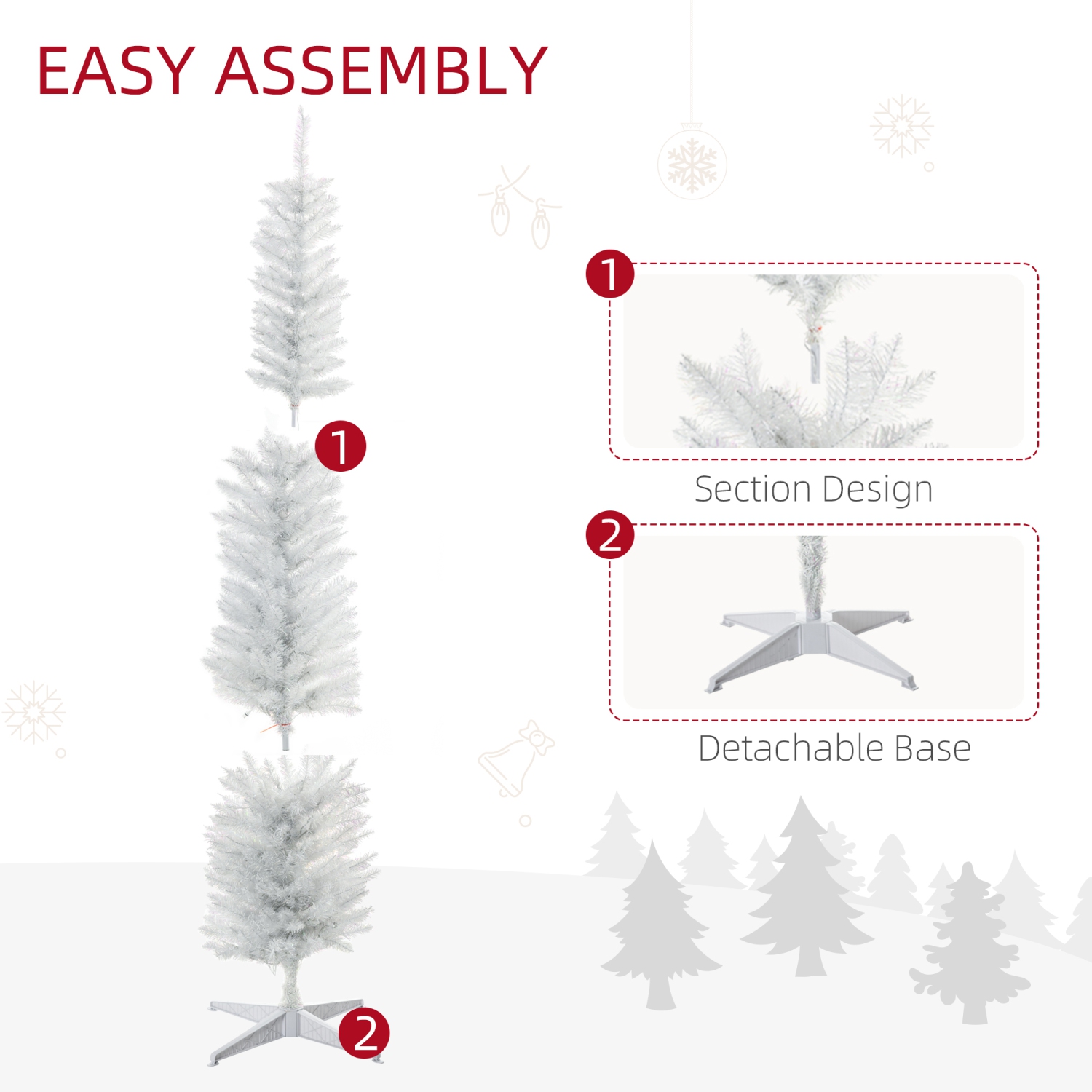 HOMCOM 7&nbsp;pi – Arbre de Noël grand, grand arbre de Noël artificiel, avec branches de surface colorées, lumières à DEL colorées, blanc