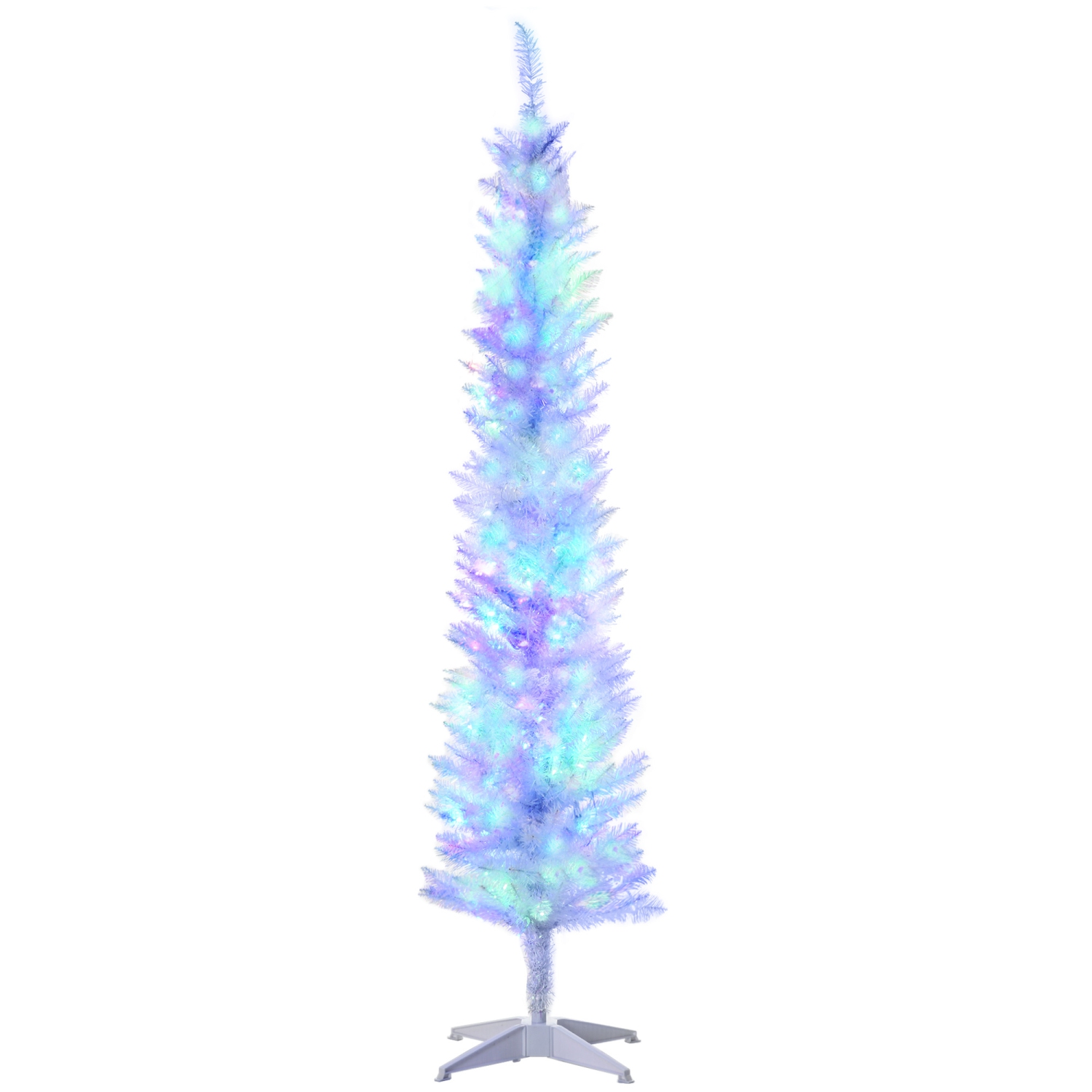 HOMCOM 6&nbsp;pi – Arbre de Noël grand, grand arbre de Noël artificiel, avec branches de surface colorées, lumières à DEL colorées, blanc