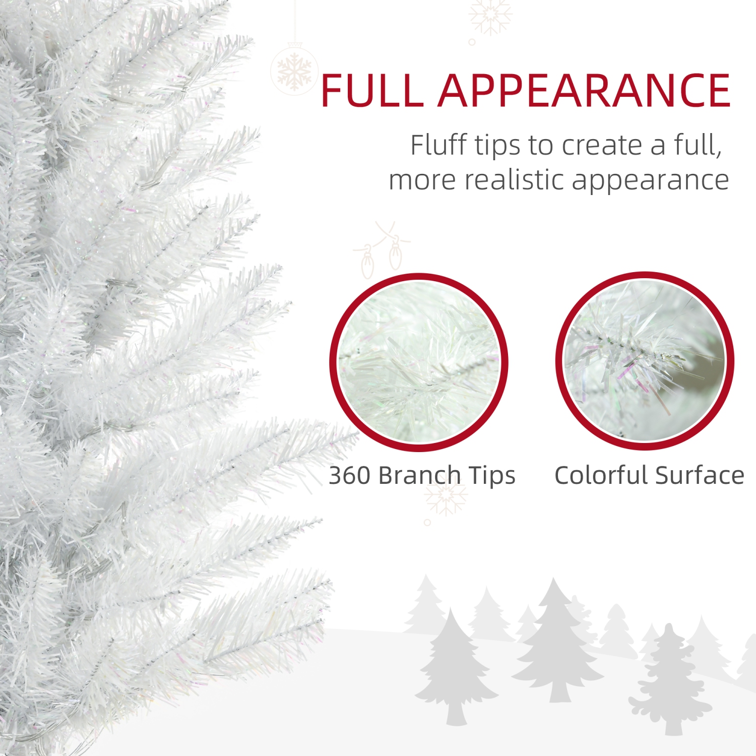 HOMCOM 6 pi – Arbre de Noël grand, grand arbre de Noël artificiel, avec branches de surface colorées, lumières à DEL colorées, blanc