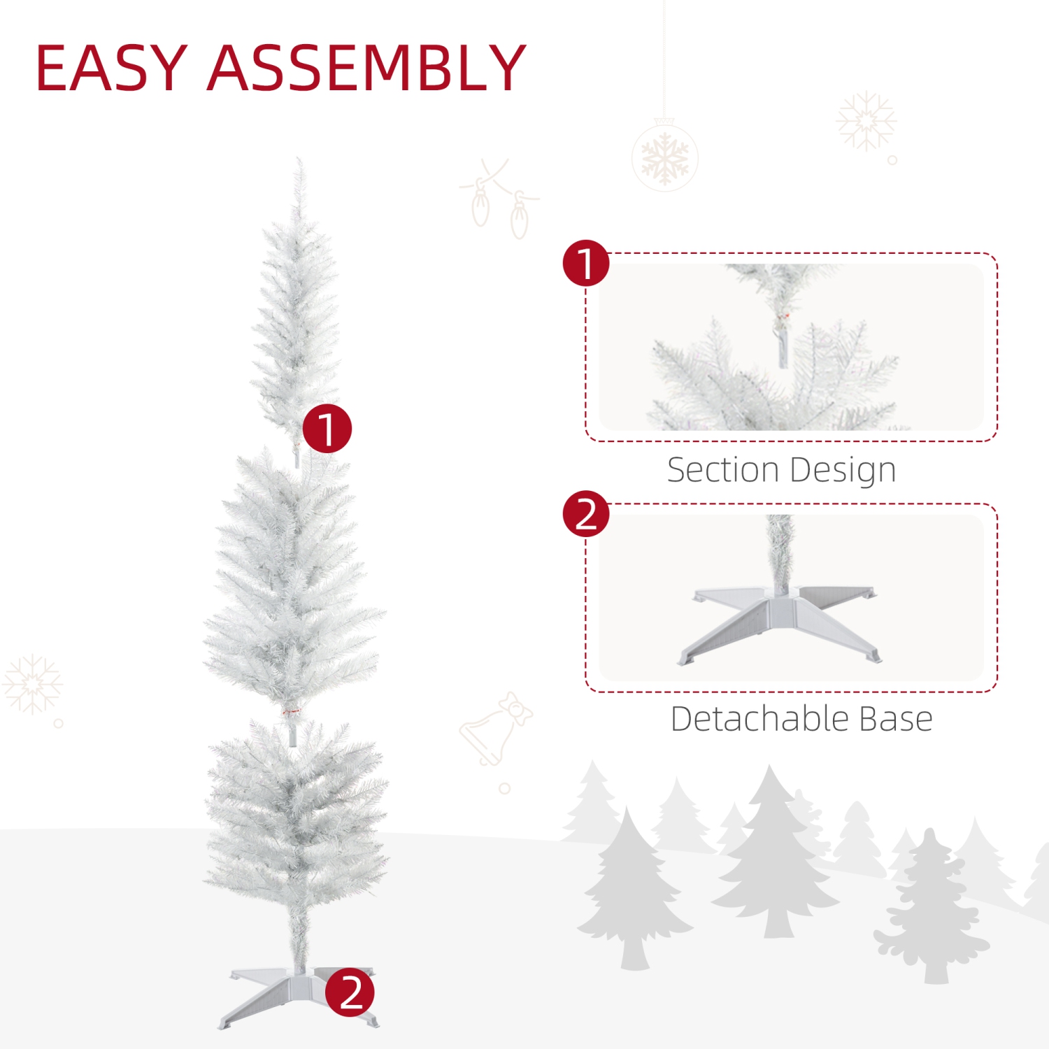HOMCOM 6 pi – Arbre de Noël grand, grand arbre de Noël artificiel, avec branches de surface colorées, lumières à DEL colorées, blanc