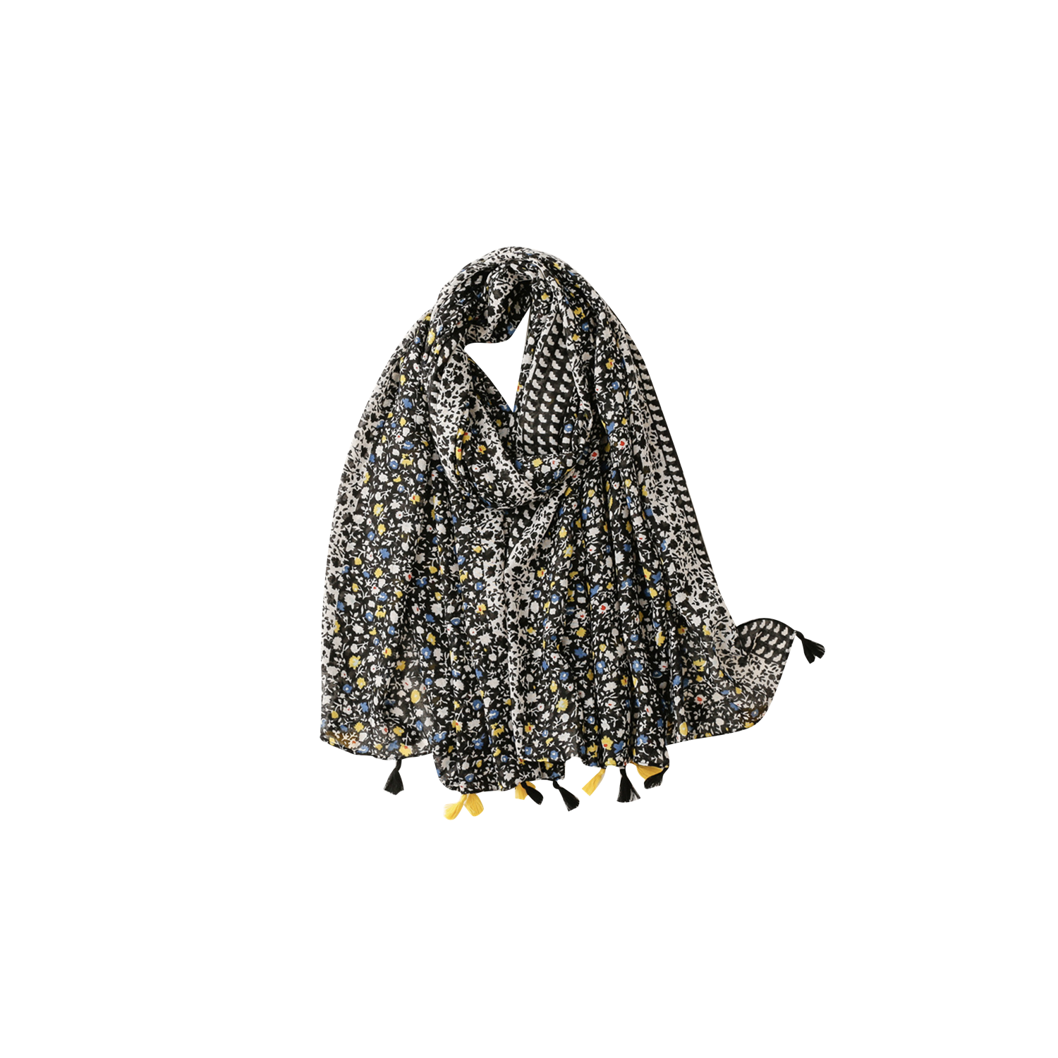 Mini foulard à fleurs noir, bleu et jaune – ne demandez pas
