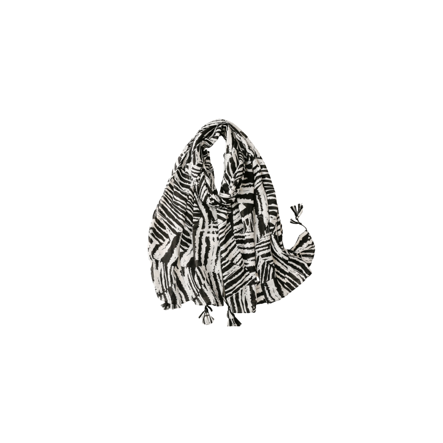 Black and white zebra scarf with tassels - Don't AsK