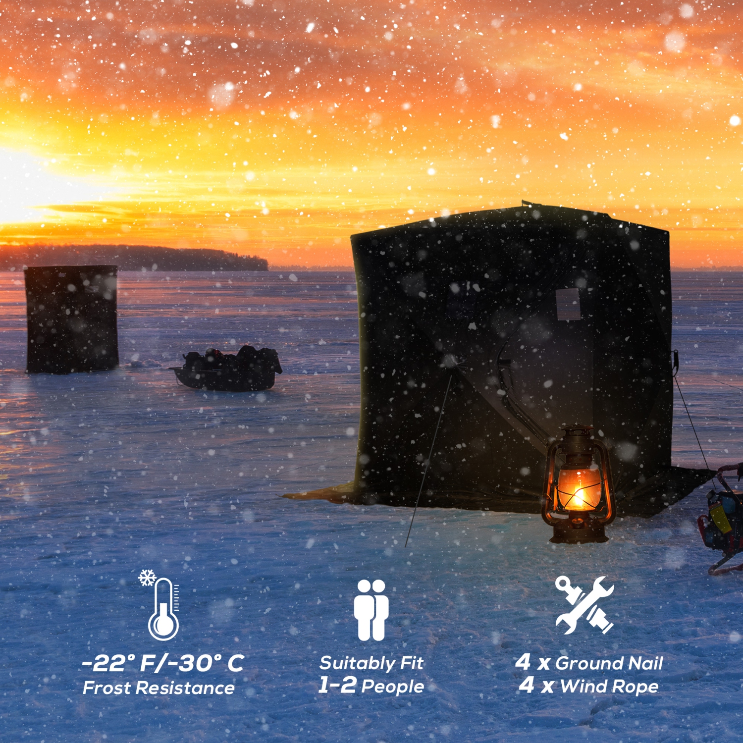 Abri de pêche sur glace Outsunny pour 2&nbsp;personnes, tente de pêche sur glace portative avec fenêtres, sac de transport et ancrages, noir