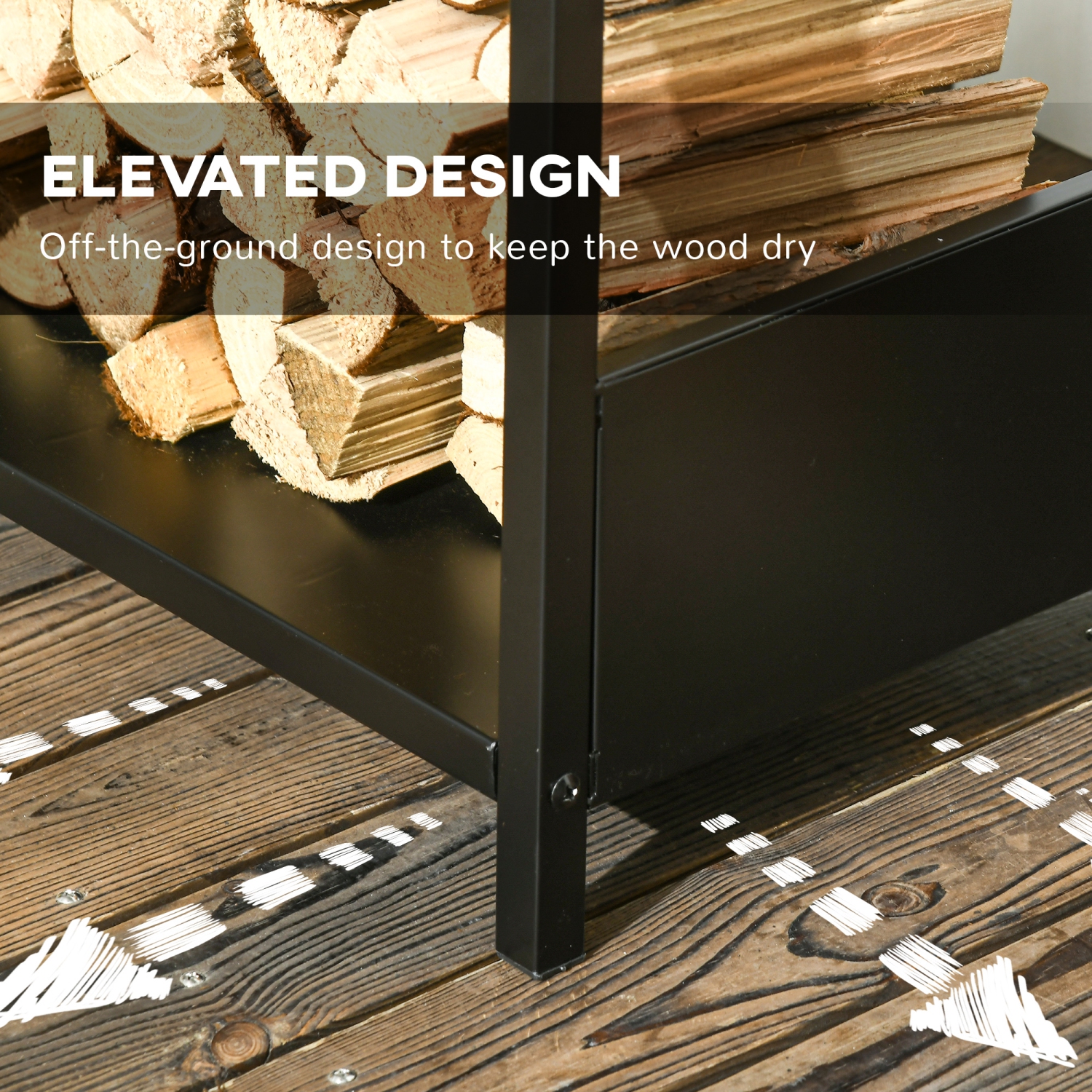 Étagère Outsunny en bois de feu, porte-bûches pour foyer, range-tout intérieur en bois, 15,4 x 13,8 x 29,9 po, noir