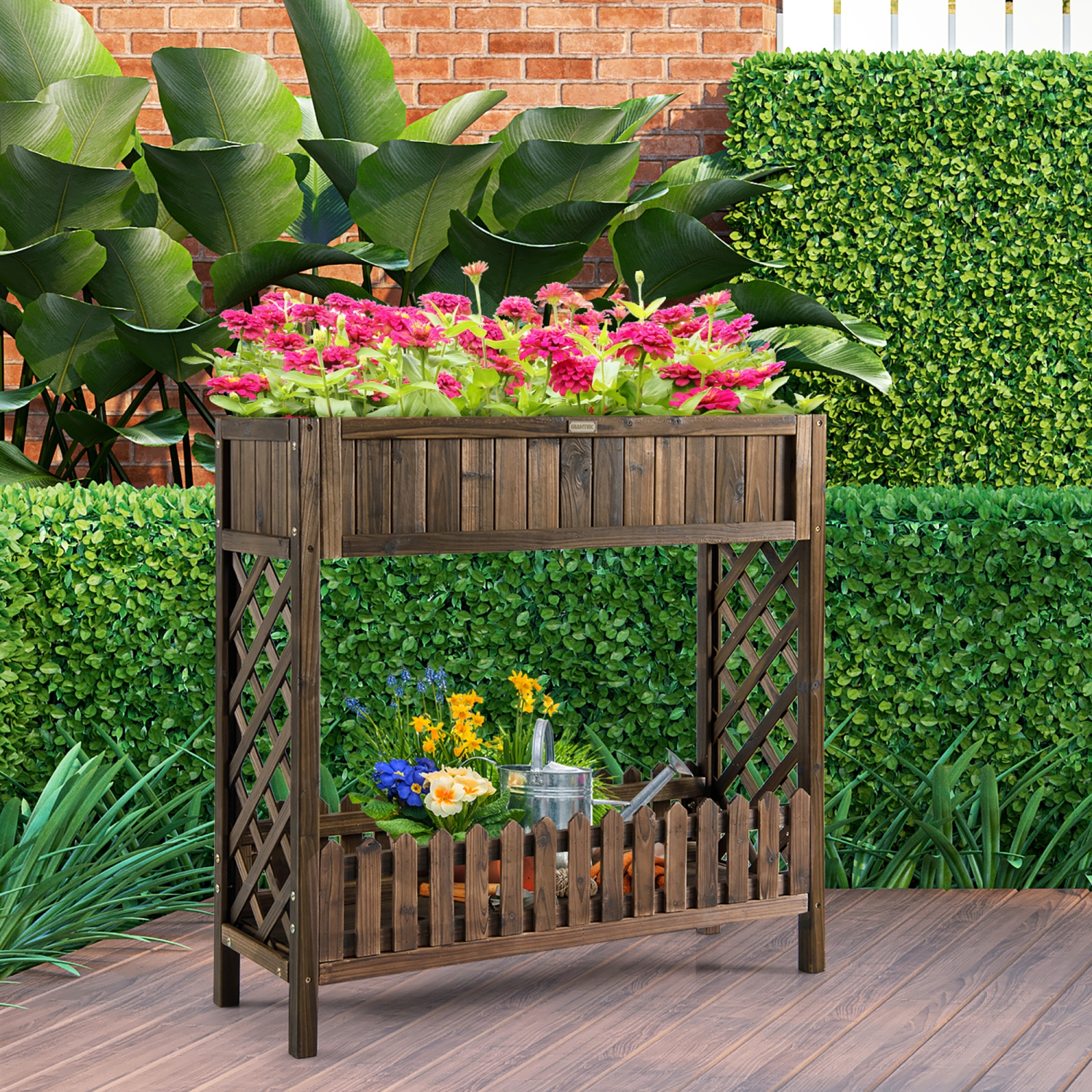 Costway 2-Tier Wood Raised Garden Bed Elevated Planter Box for Vegetable, Fruit, Herb